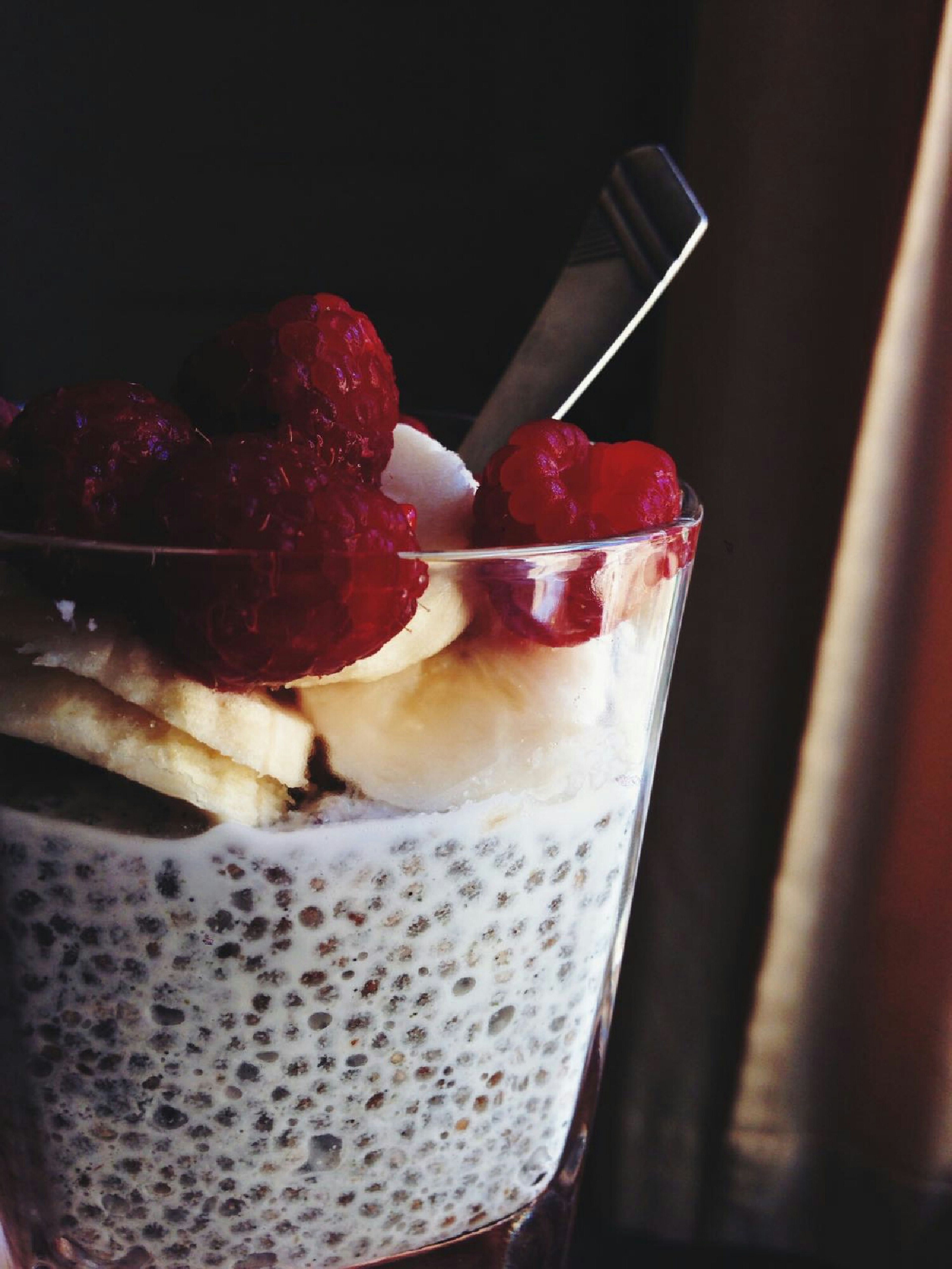 Vanilla chia pudding with warm berry sauce
