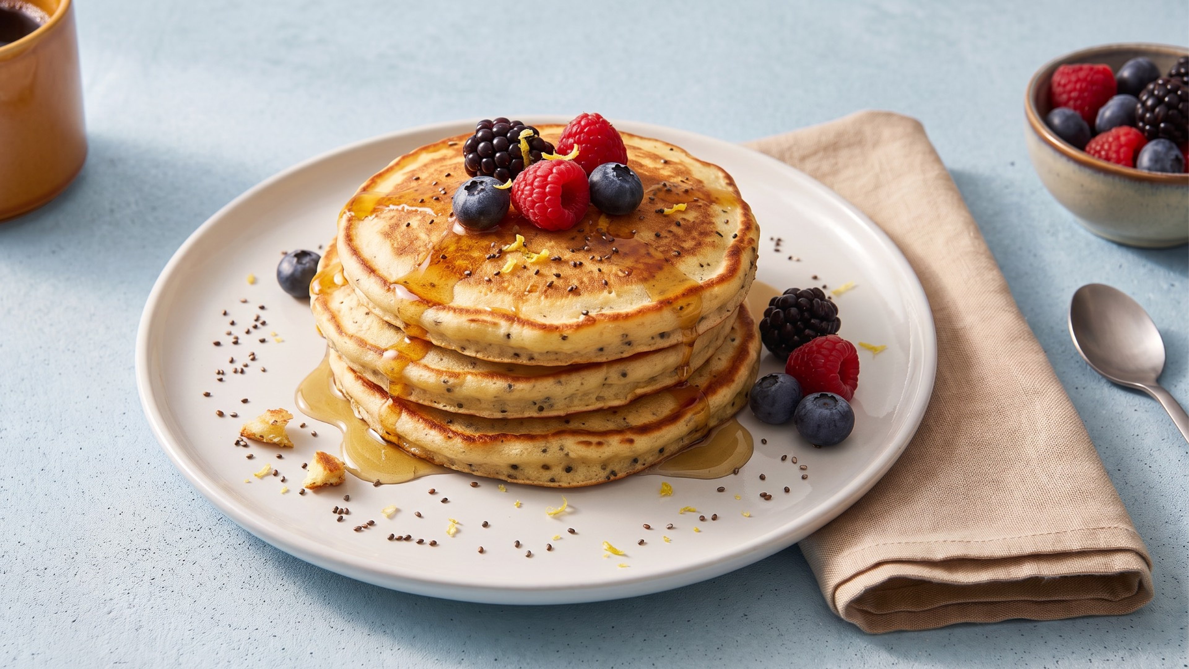 Sonniges Frühstück: fluffige Zitronen-Chia-Pancakes