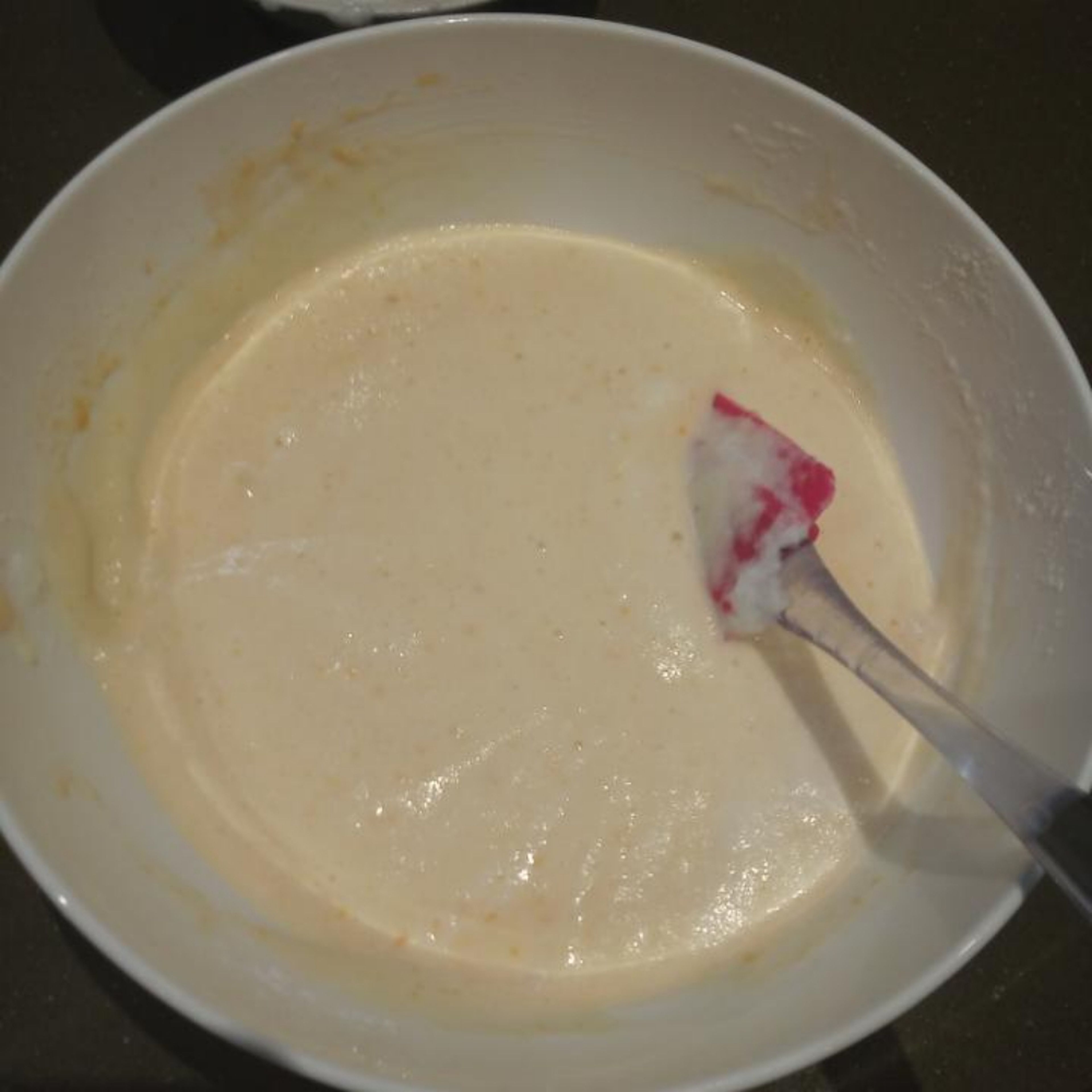 In a large bowl, beat egg whites until stiff peaks form. Fold ⅓ of the whites into the batter. Fold in remaining whites until no streaks remain.