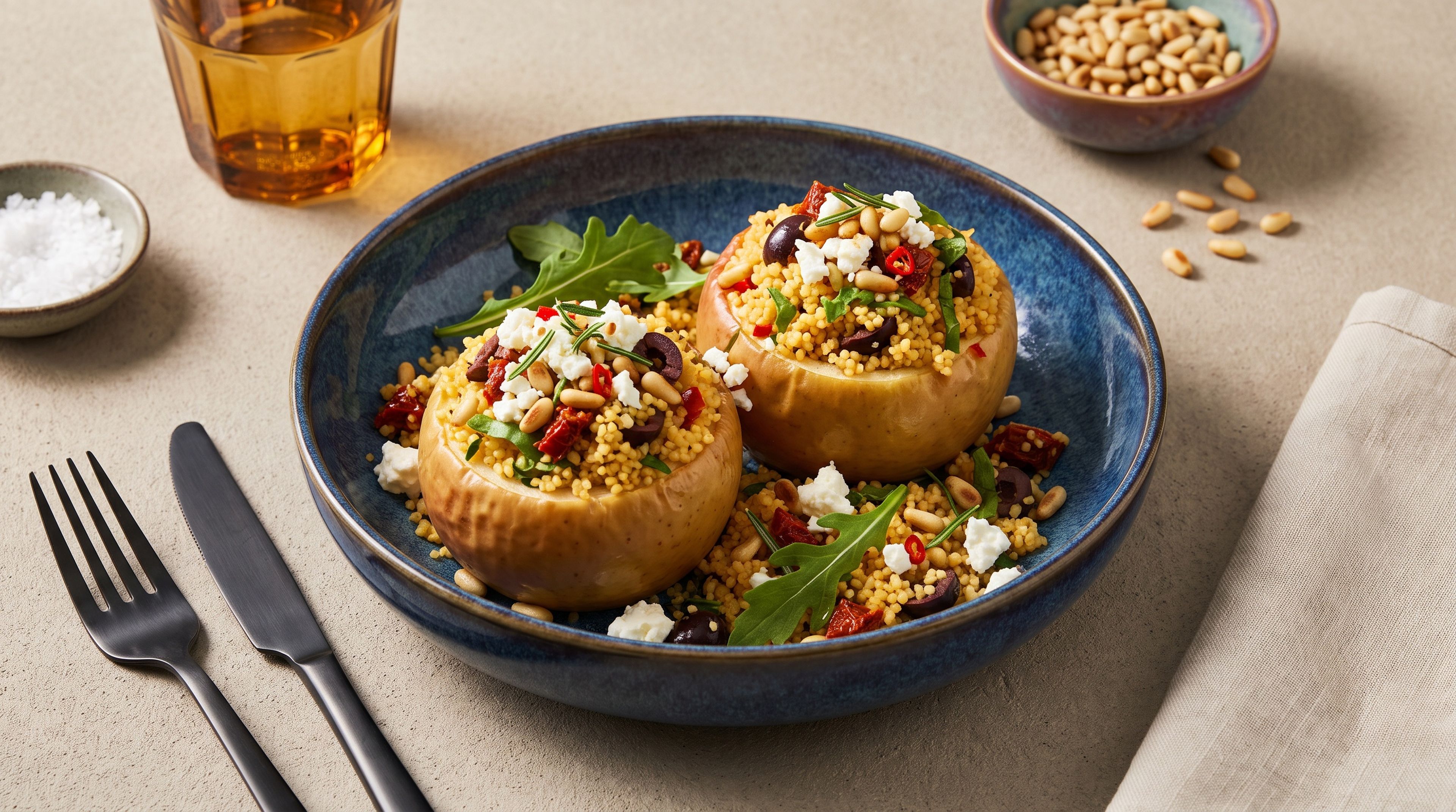 Herbstlicher Ofenklassiker neu gedacht: herzhafte Bratäpfel mit Couscous-Füllung