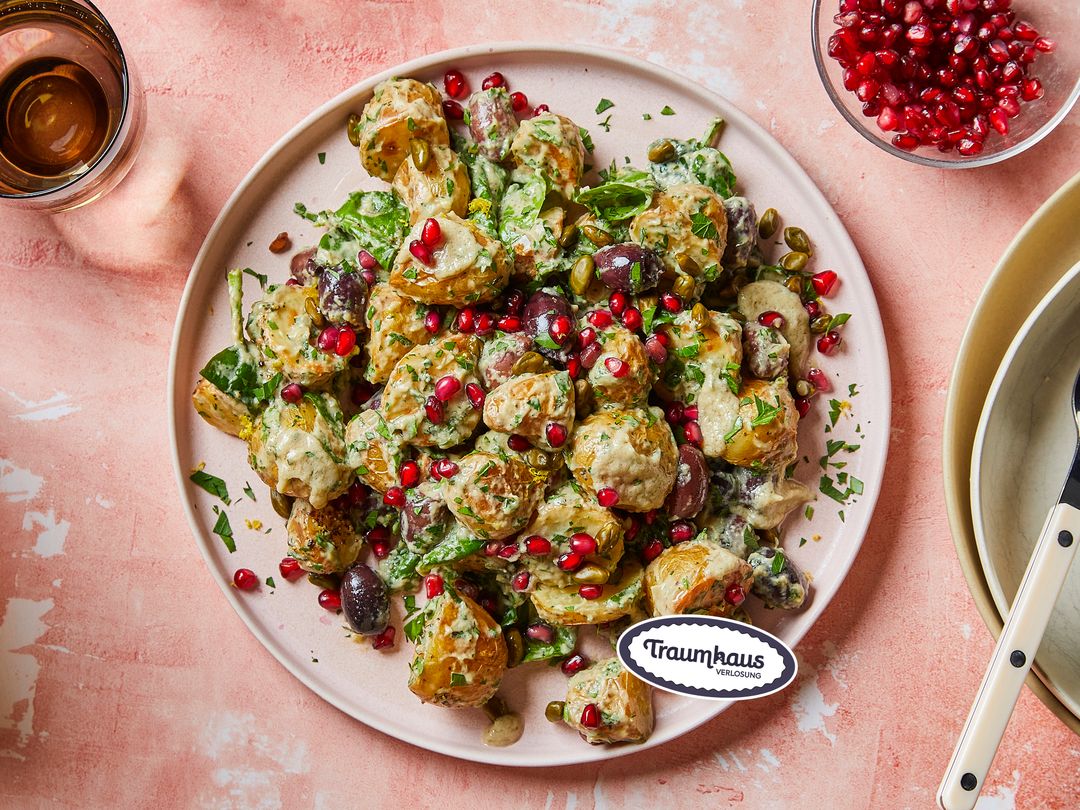 Roasted potato salad with baba ganoush dressing