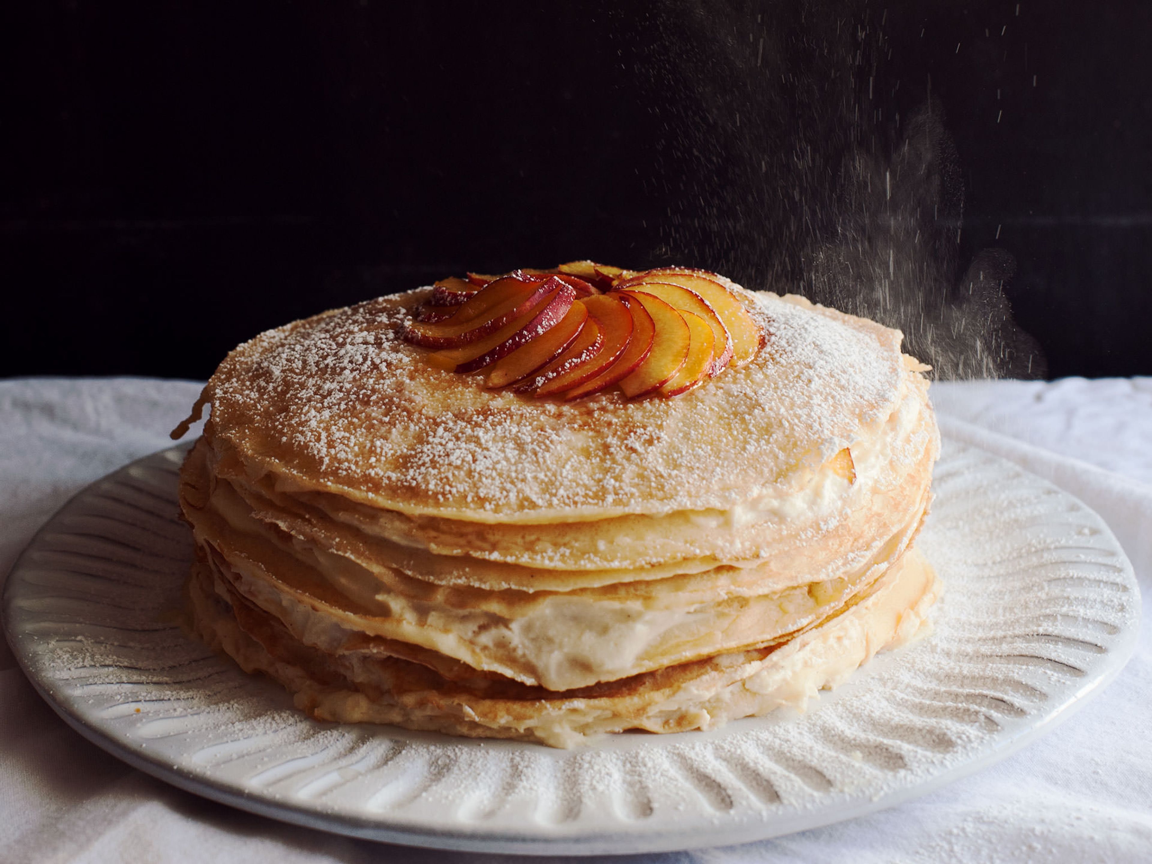 Nectarine-ginger mille crêpe cake