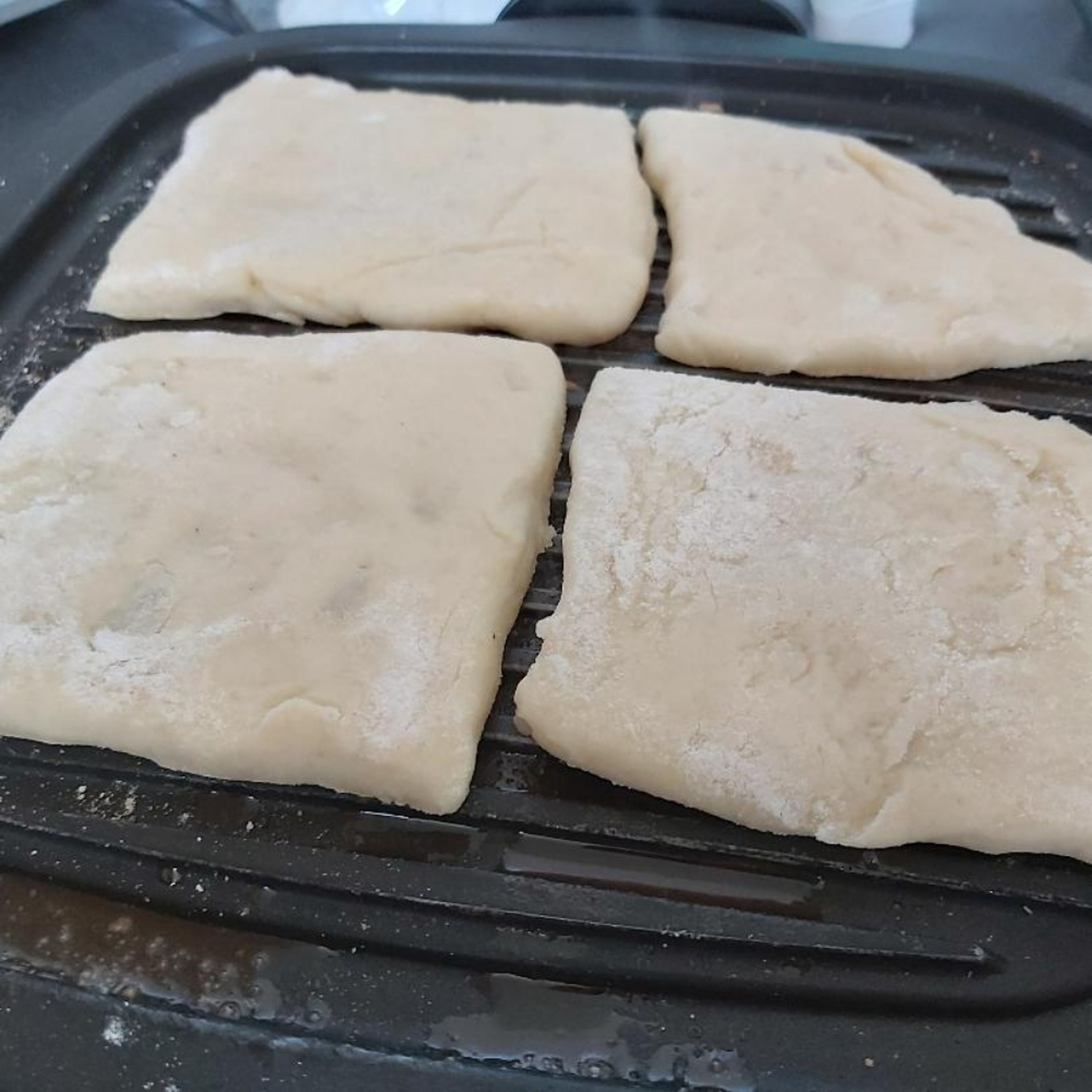 cut into squares or triangles, and cook on greased griddle high heat for 4-5 mins each side.