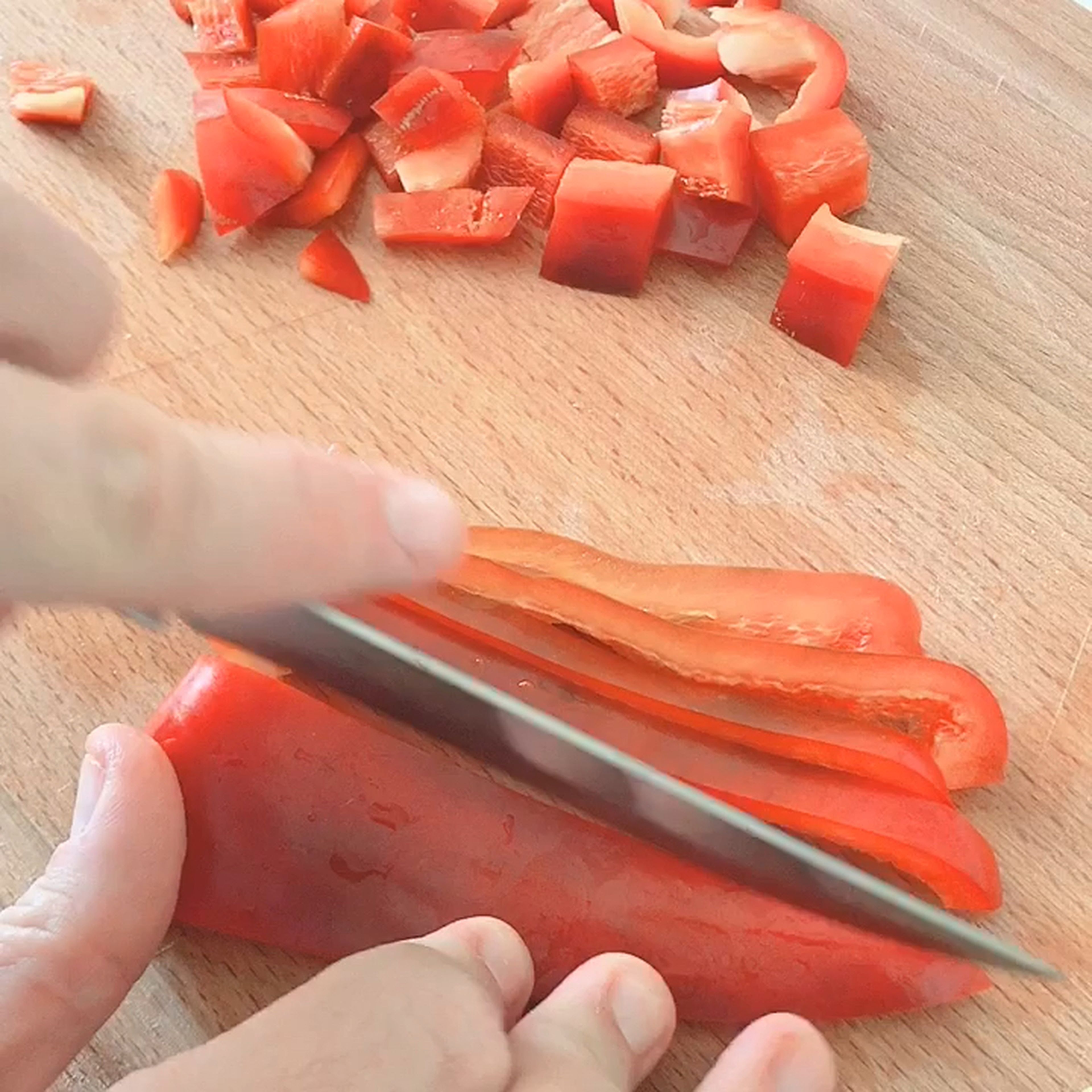 cut the pepper into squares