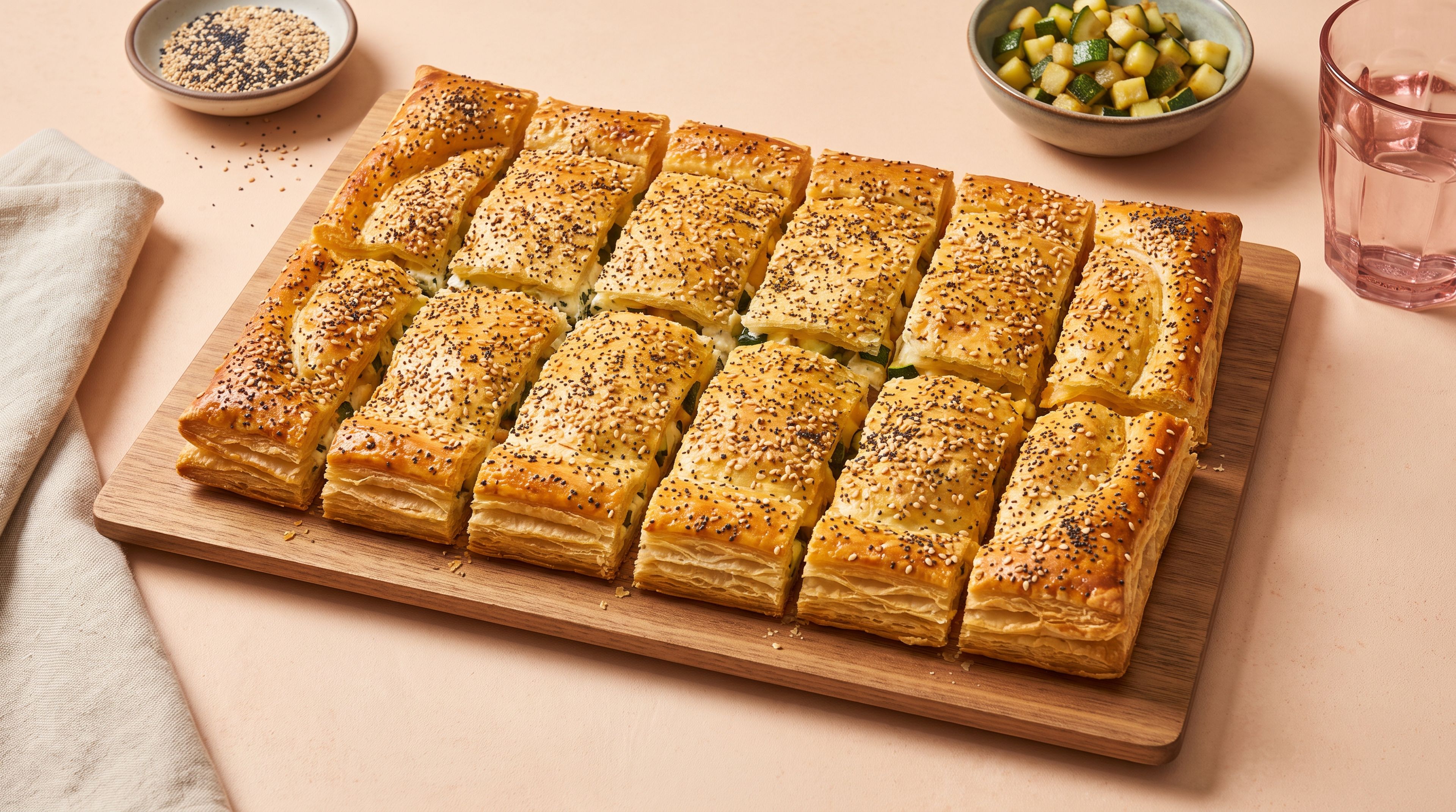 Herzhaftes Zupfbrot aus Blätterteig mit Zucchini und Cheddar