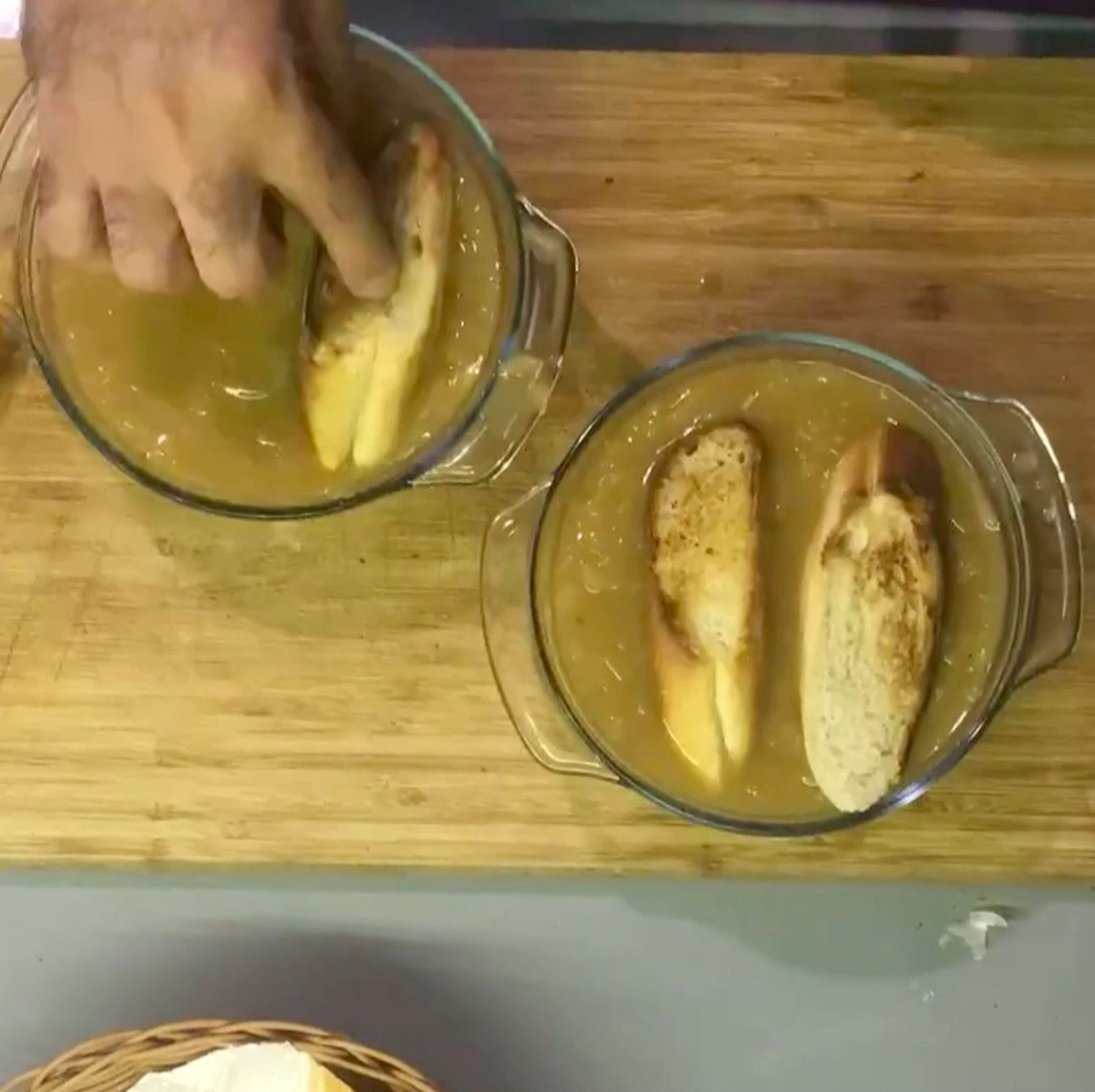 We need some crust !! For that grilled the baguette bread ( or any kind of bread you like) and rub it with the garlic, add it on the top of soup And sprinkle it with the Emmentaler cheese ( or any melted cheese of your choice), put it the pre-heated oven on 200 for 10 minutes till become golden brown.