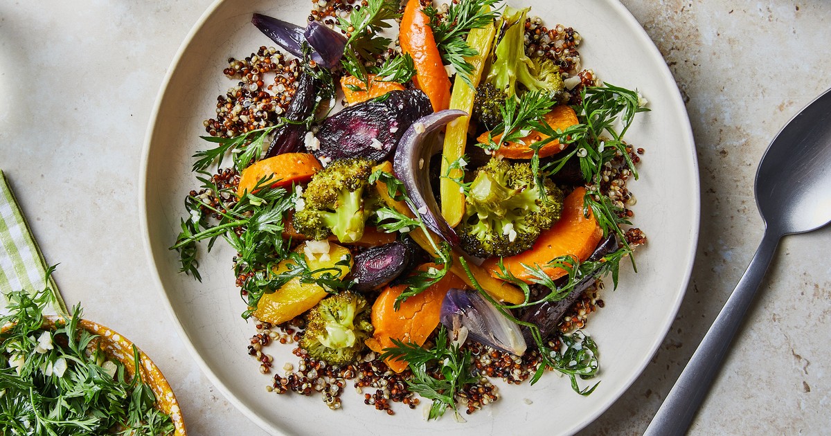Herby roasted vegetable grain bowl Recipe Kitchen Stories