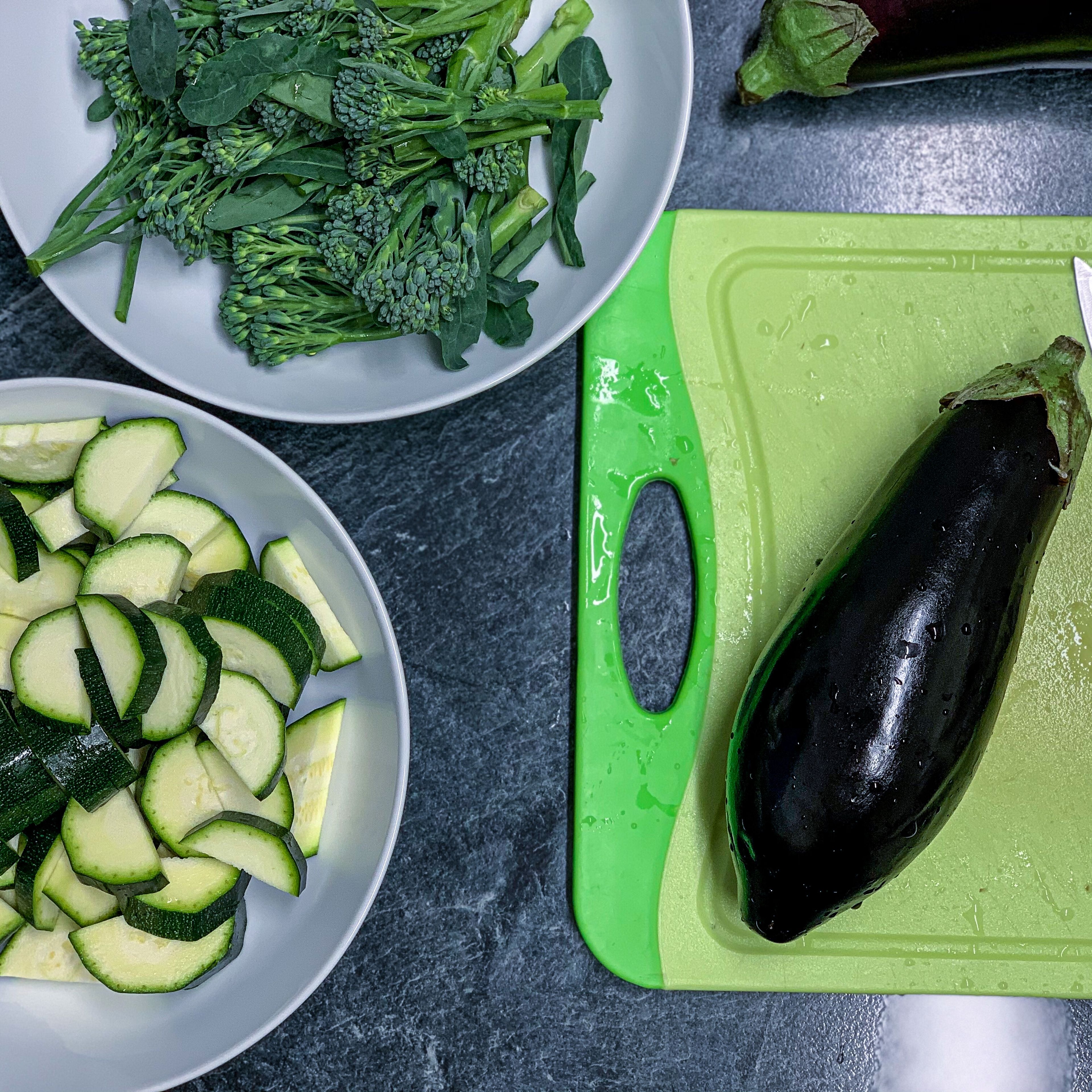 Start by washing and chopping up all of the veg. 