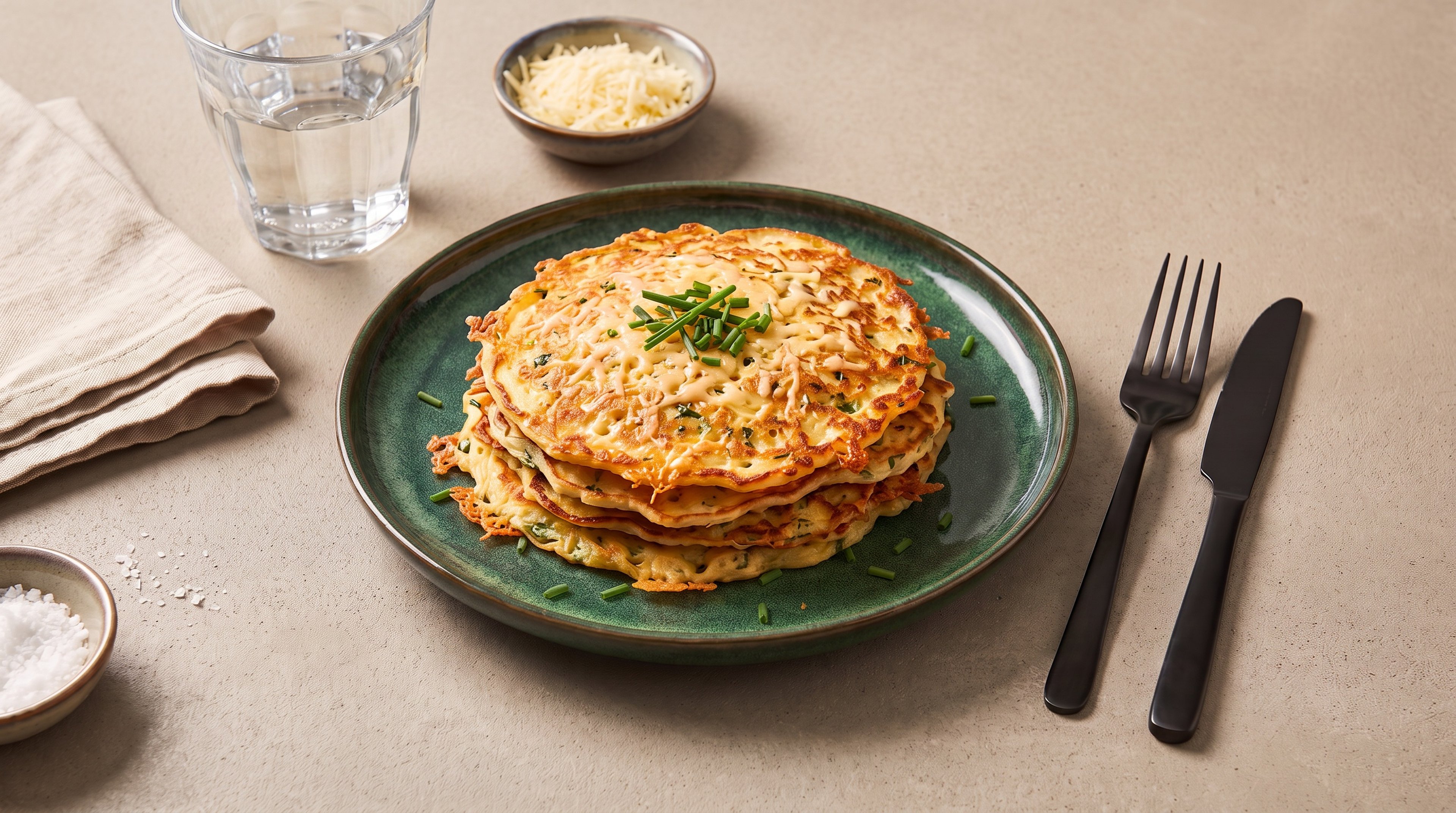 Würzige Käse-Schnittlauch-Pfannkuchen werten jedes Frühstück auf