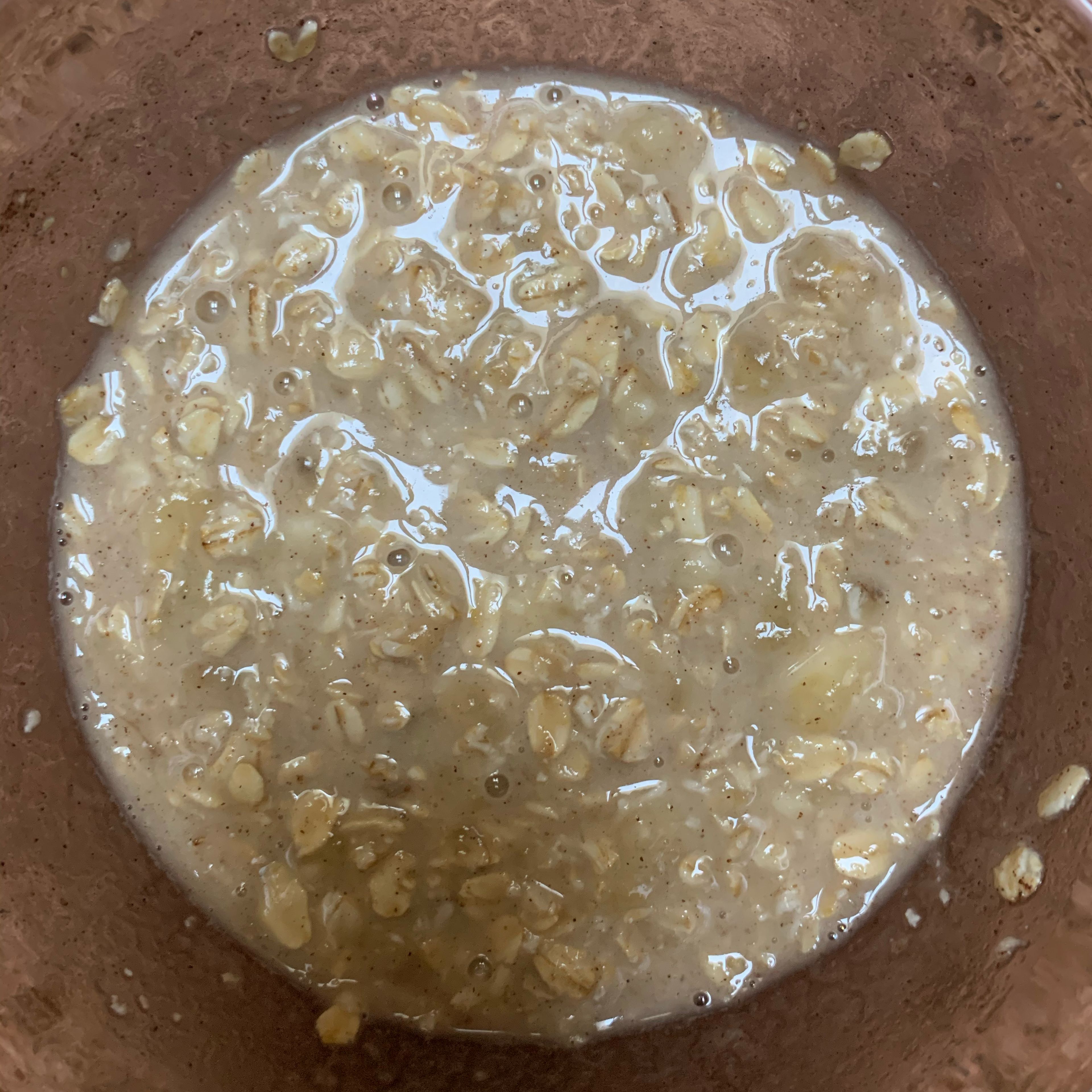 in a small/medium bowl, combine oats, banana, water, vanilla, and salt
