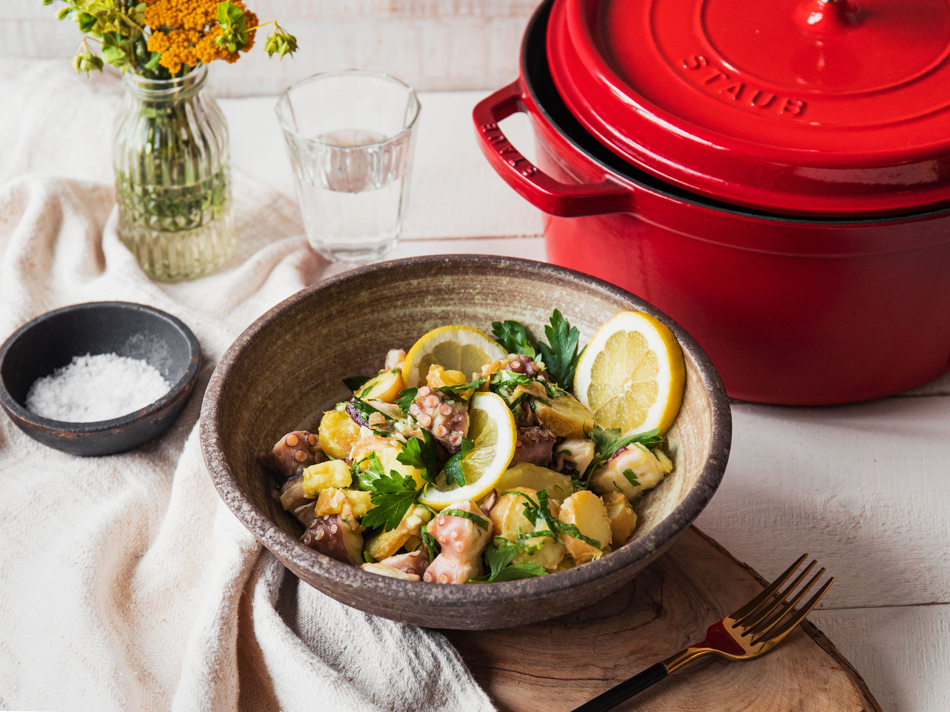 Warm octopus and potato salad