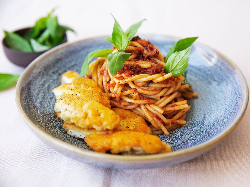 Chicken Milanese with spaghetti