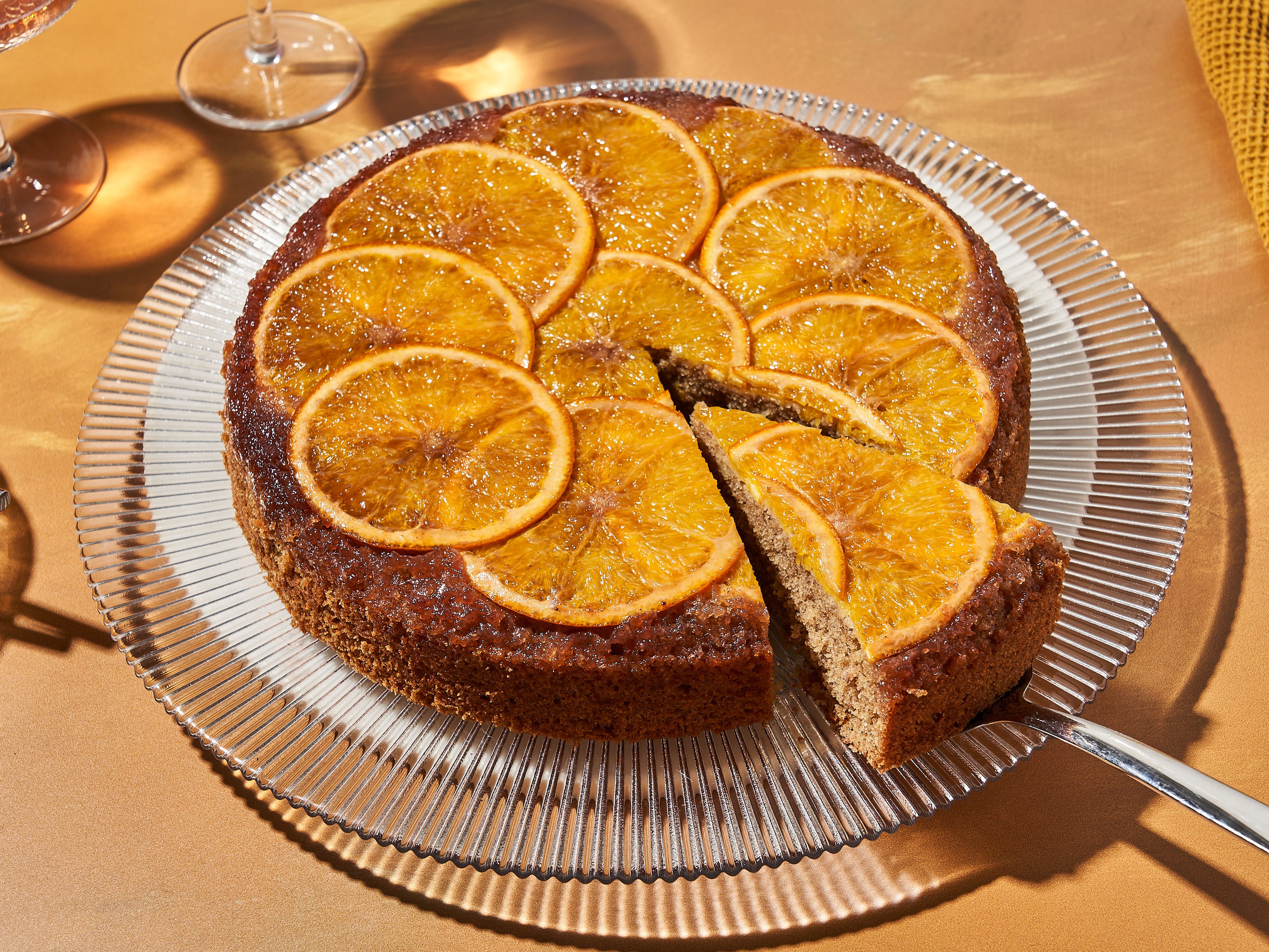 Upside-down mulled wine and orange cake