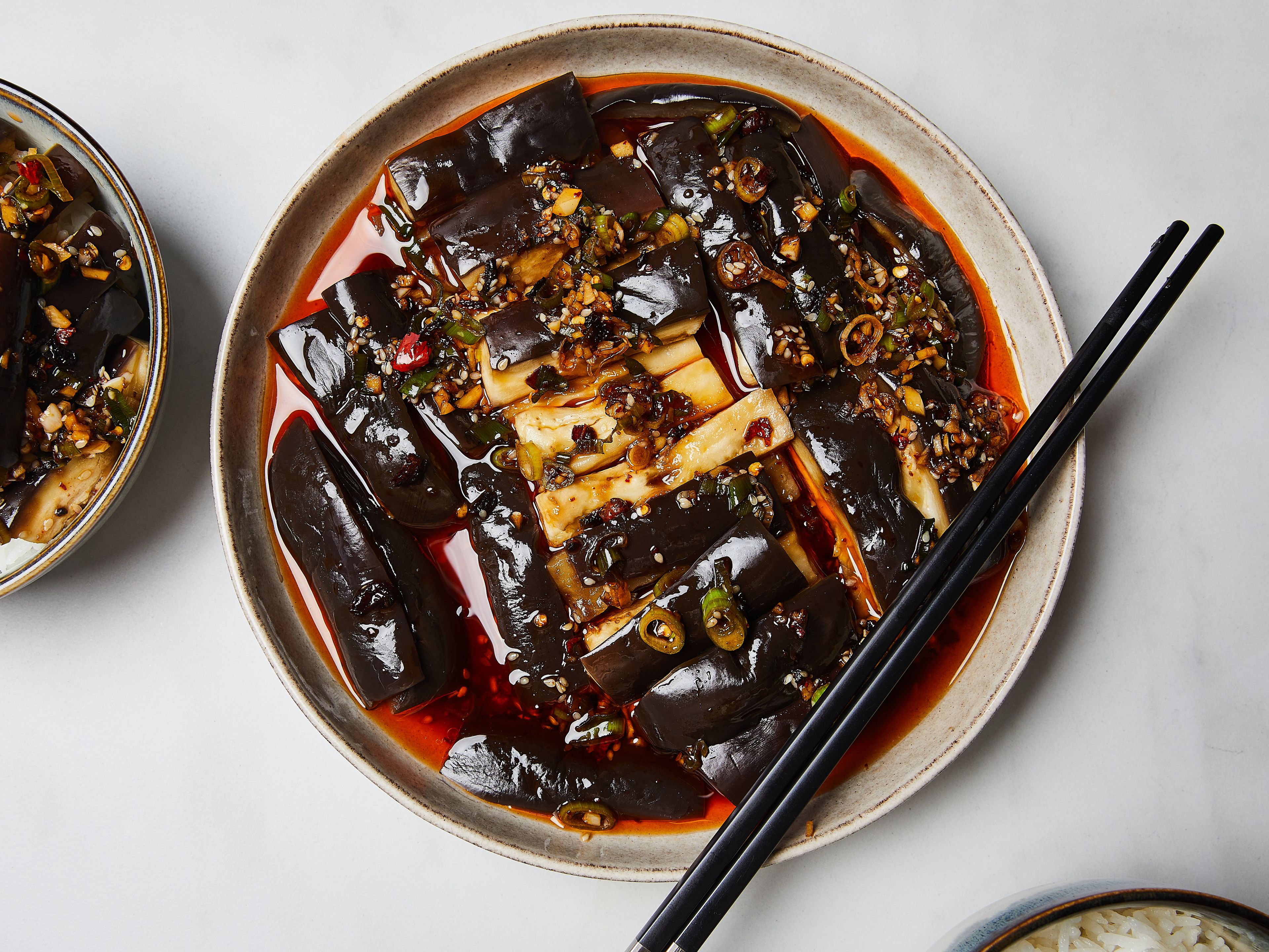 Easy Chinese steamed eggplant with spicy garlic sauce