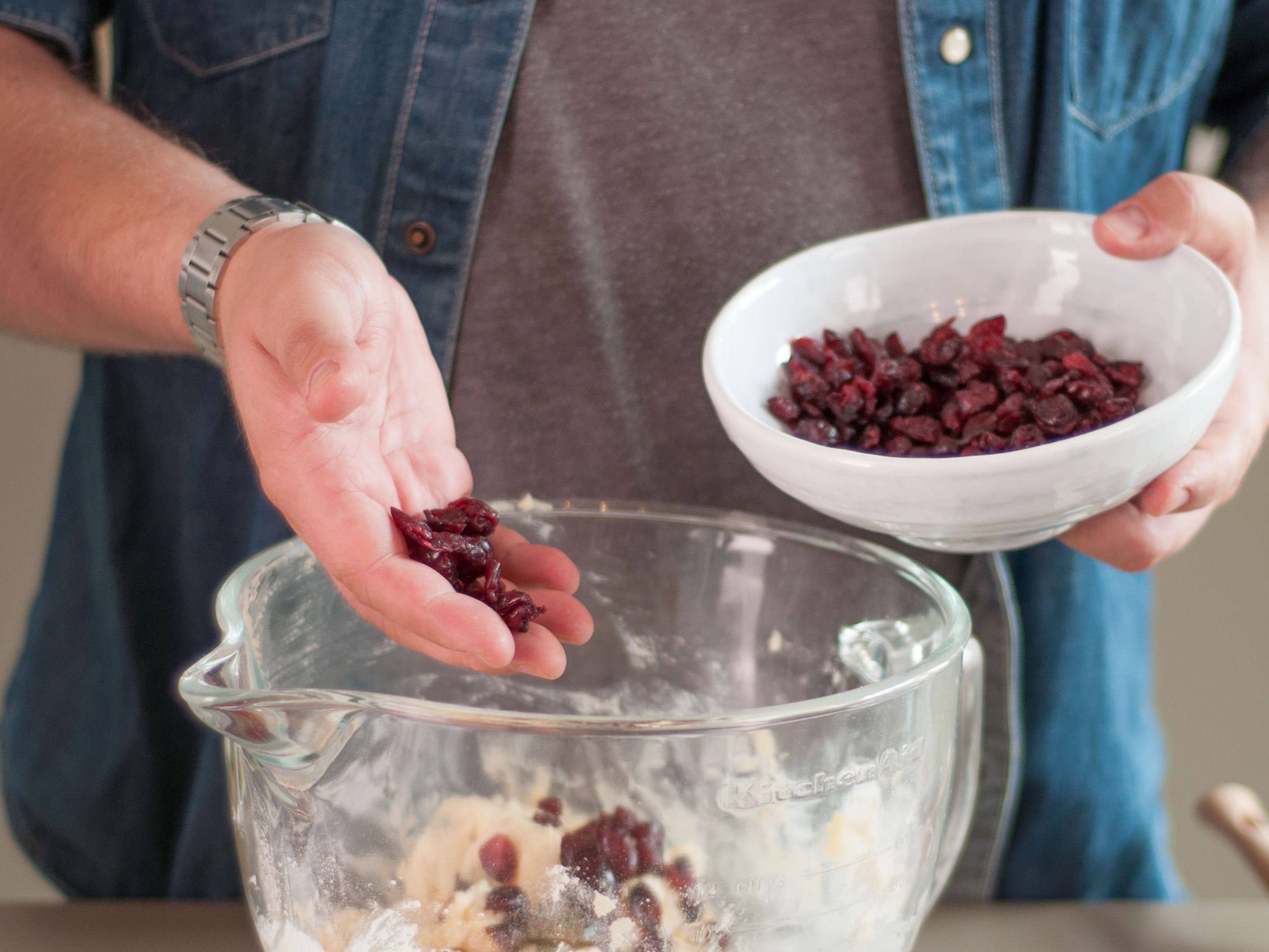 Incorporate cranberries into dough.