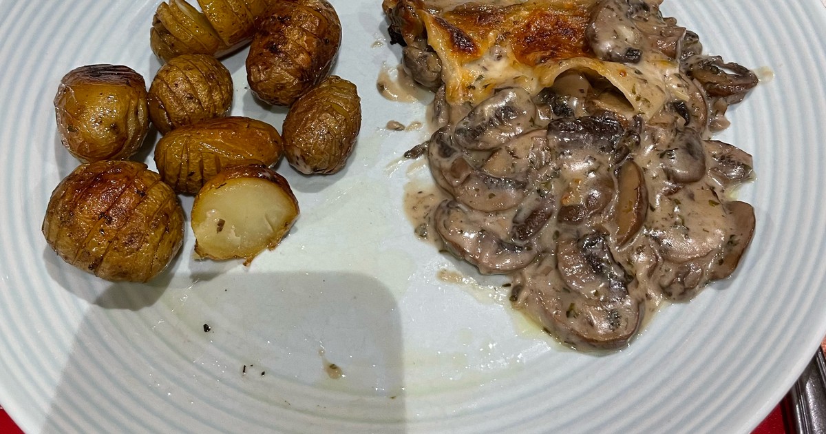 Mushroom Gratin Lasagna and Roasted Hasselback Potatoes Recipe