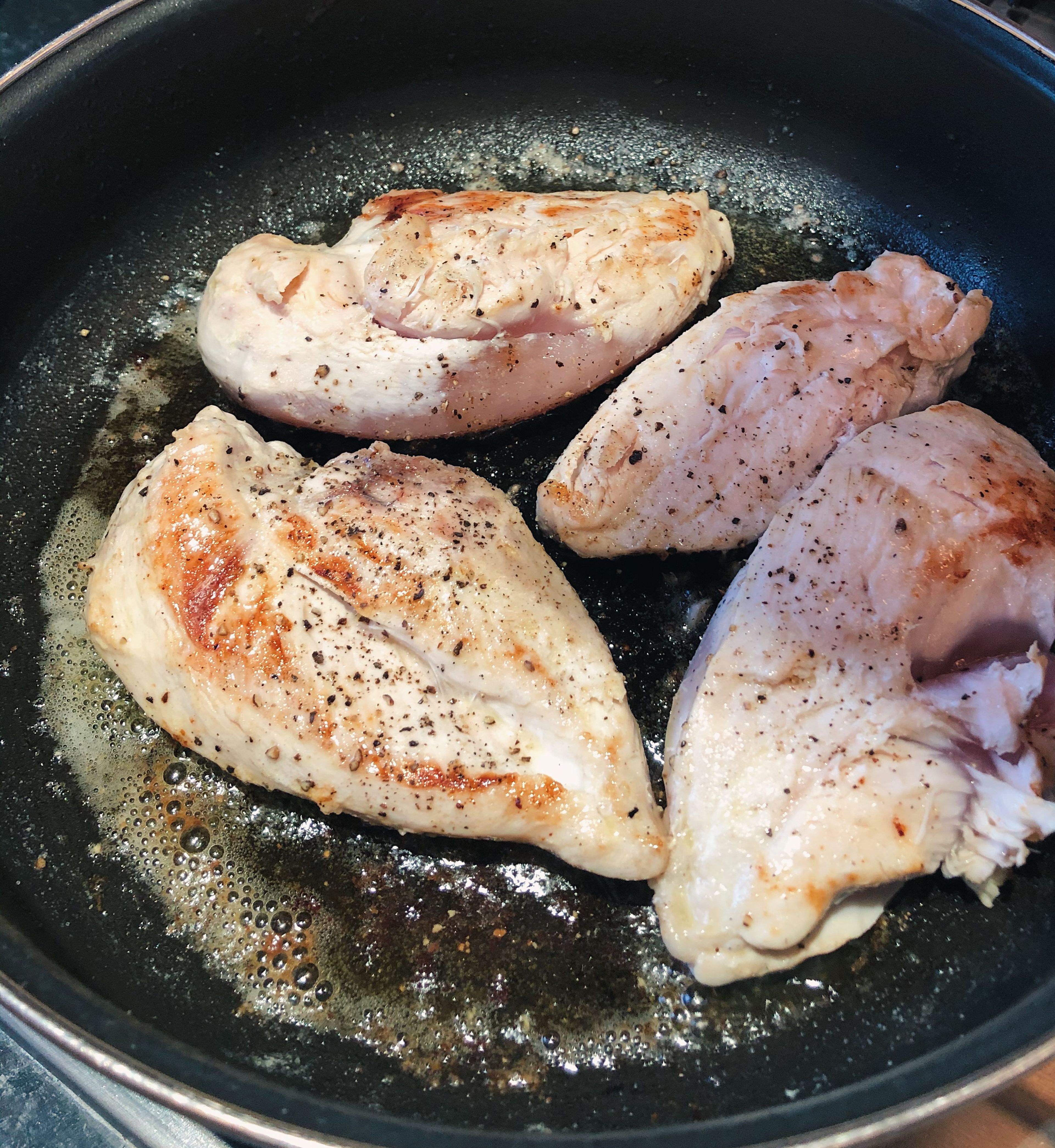 Season and fry off chicken breast for 4 minutes each side