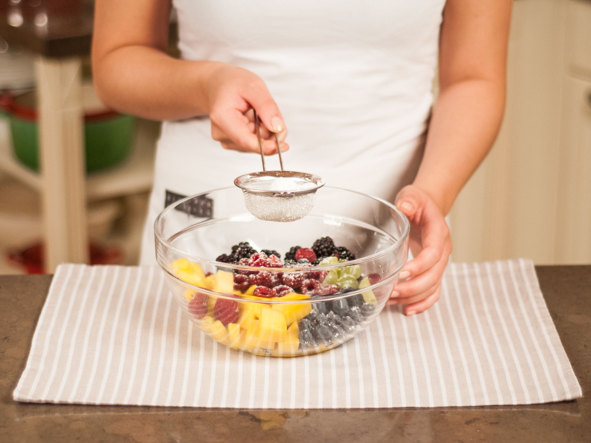 Fruit salad with basiltarragon granita Recipe Kitchen Stories