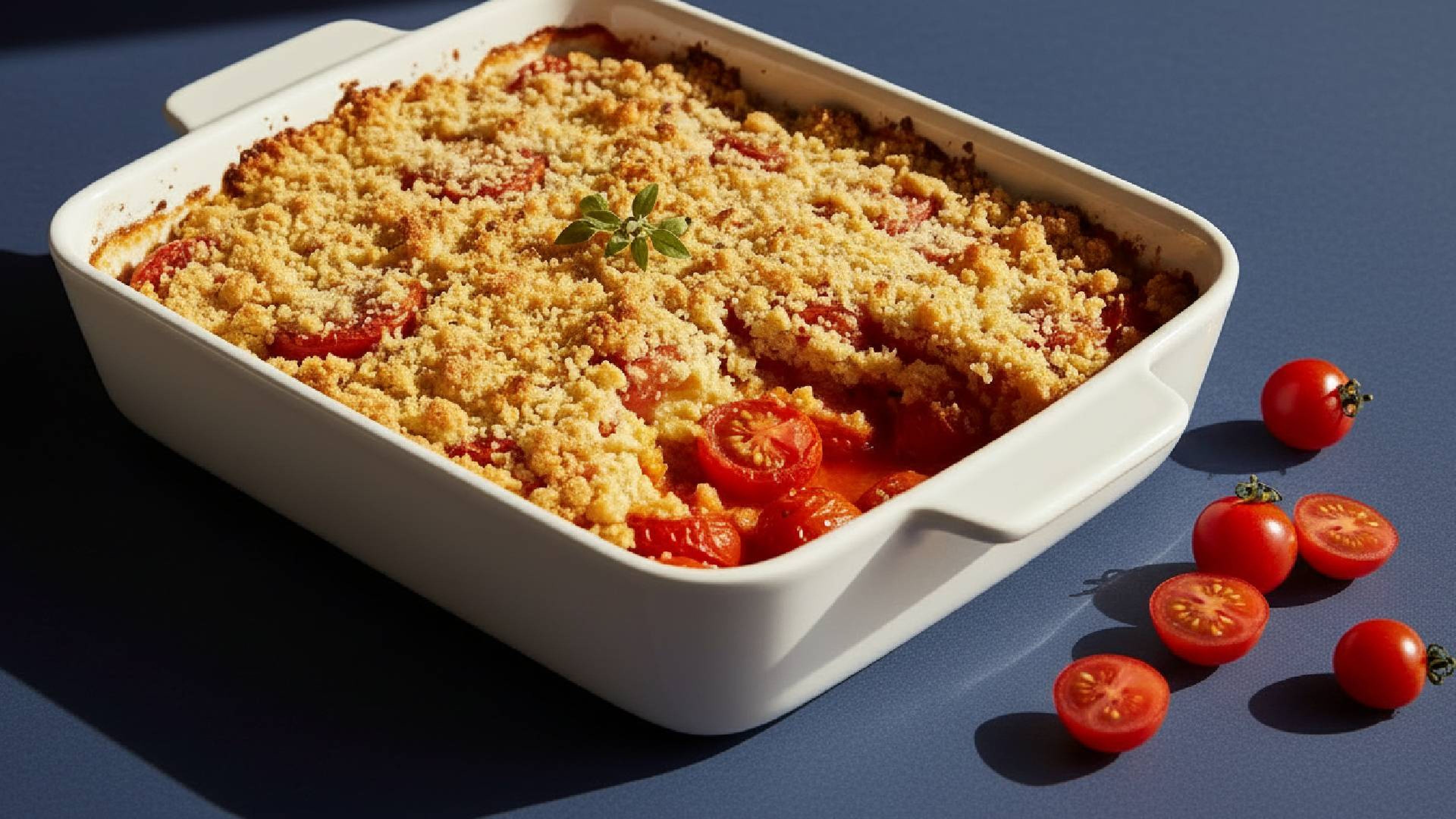 Herzhaft: Tomaten-Crumble mit Parmesanstreuseln