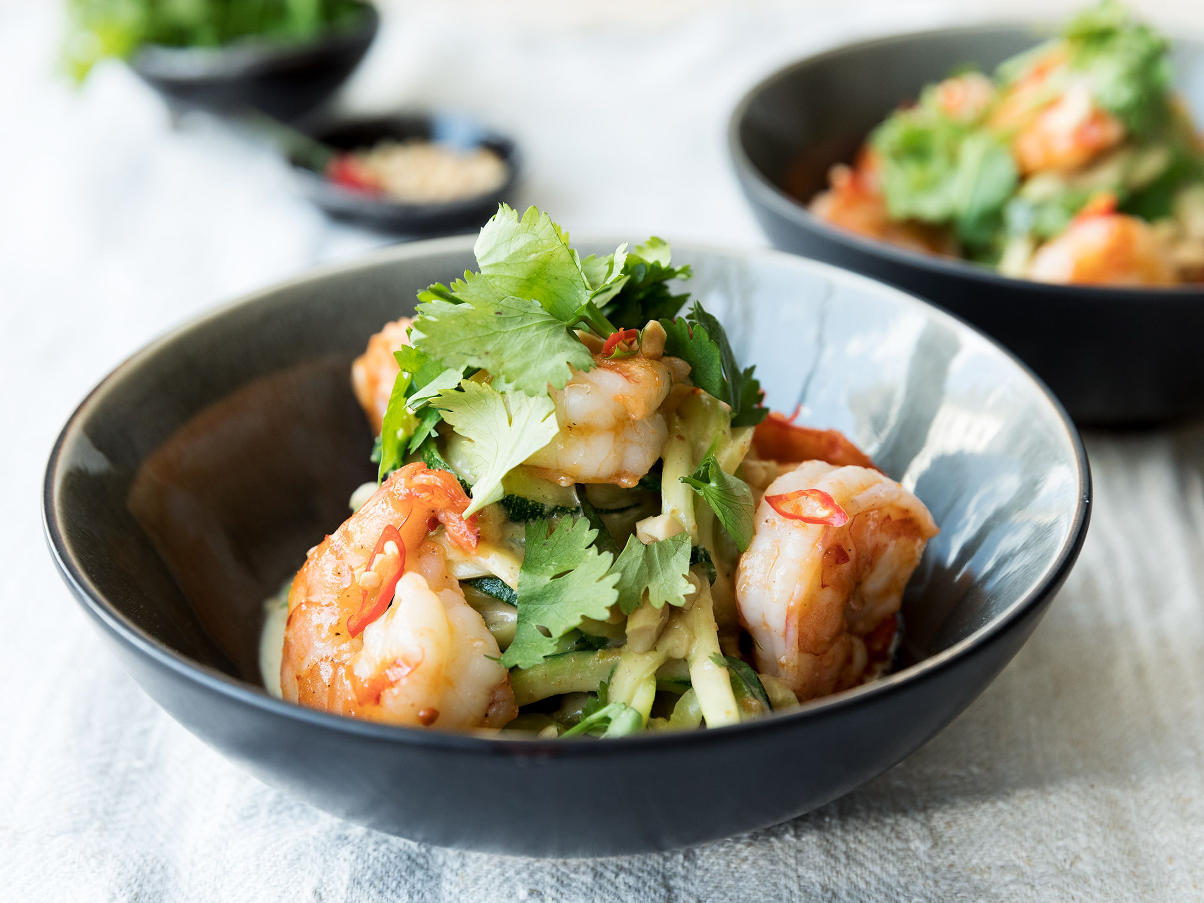 Spicy peanut zucchini noodles with shrimp
