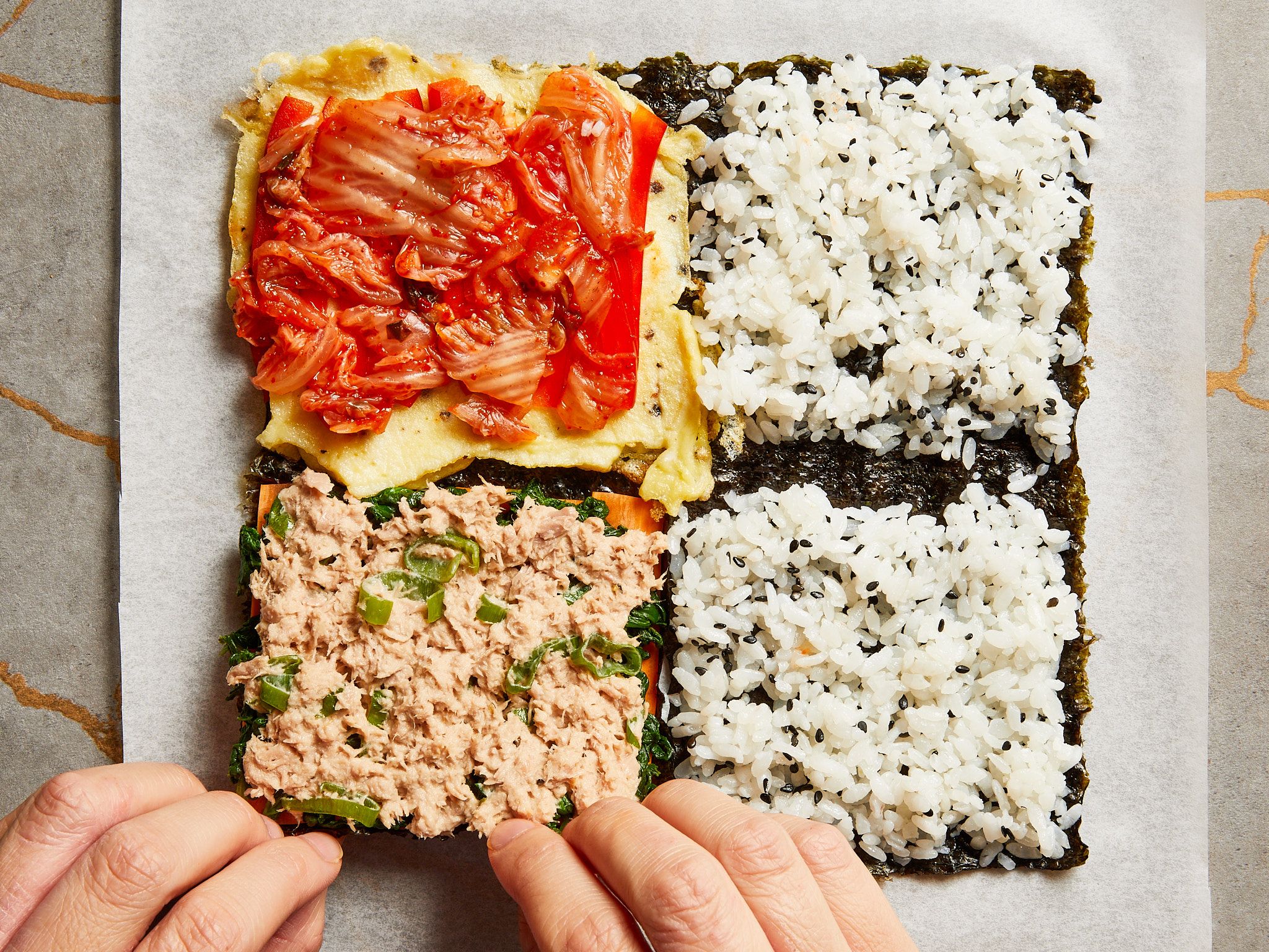 Folded kimbap with tuna and kimchi Recipe Kitchen Stories