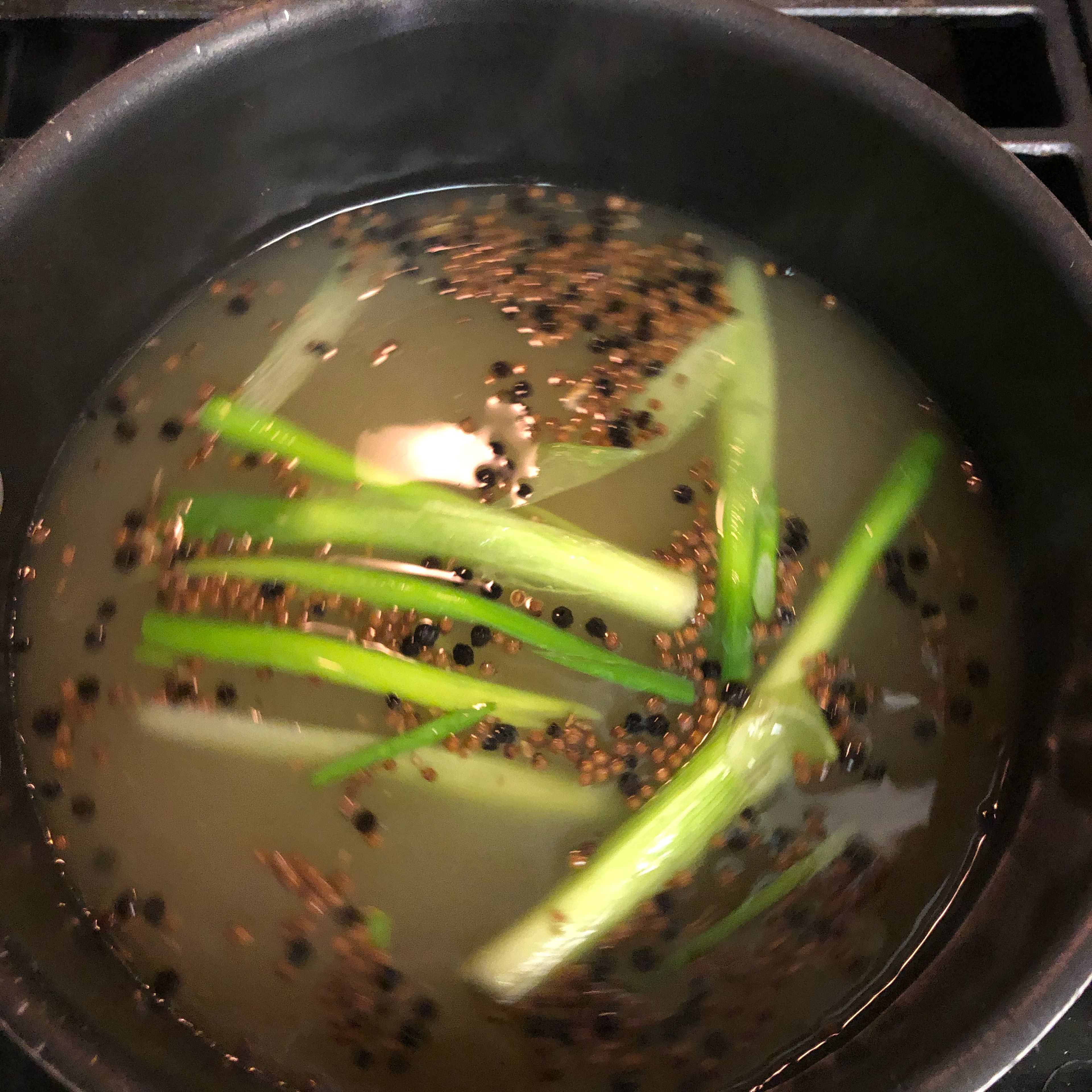 Add the hot water and chicken stock.