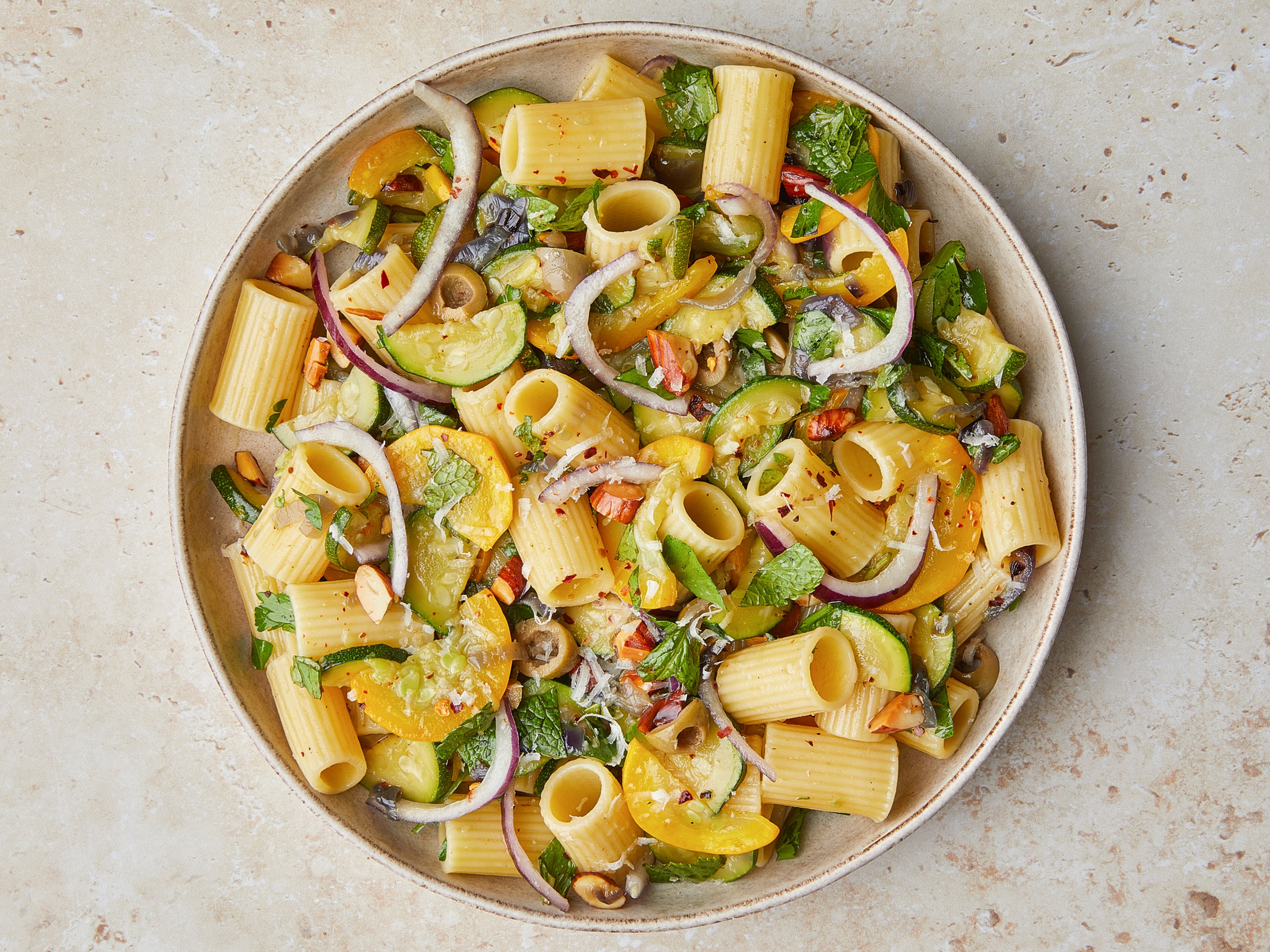 Summer pasta salad with zucchini