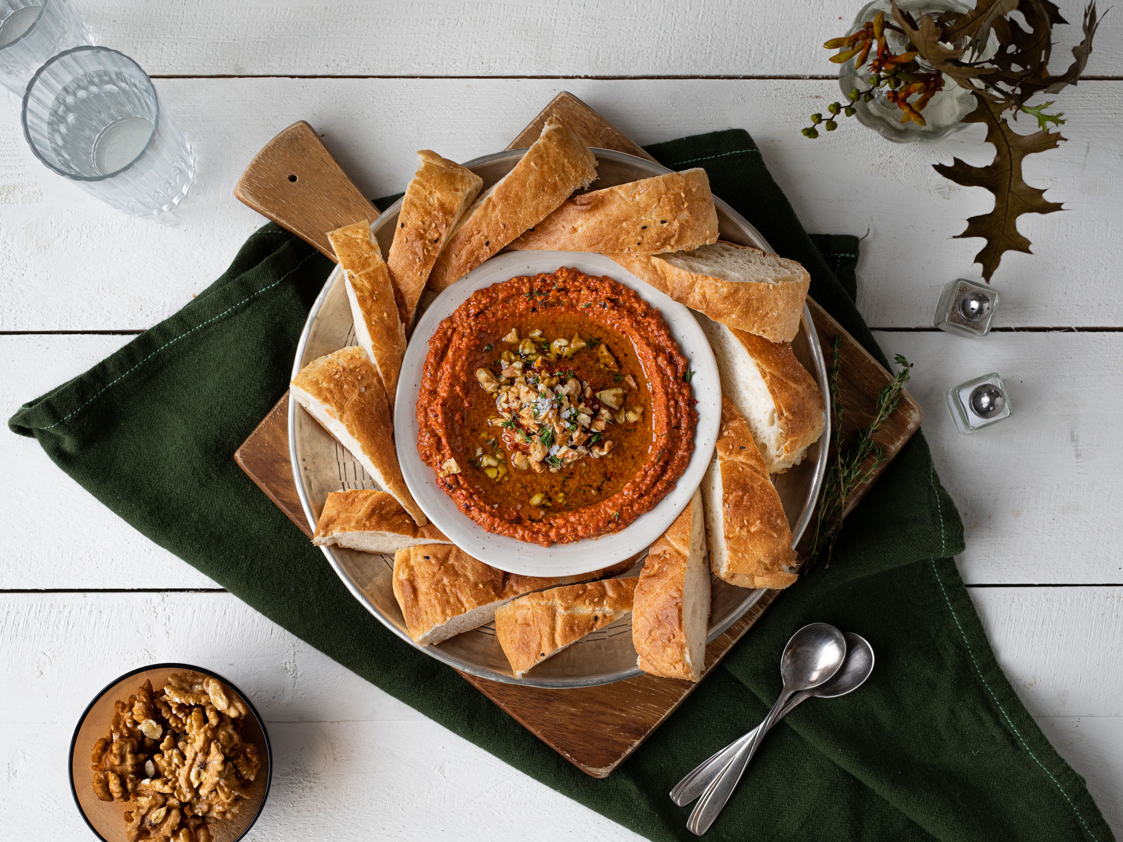 Muhammara (Middle Eastern walnut and roasted bell pepper dip)