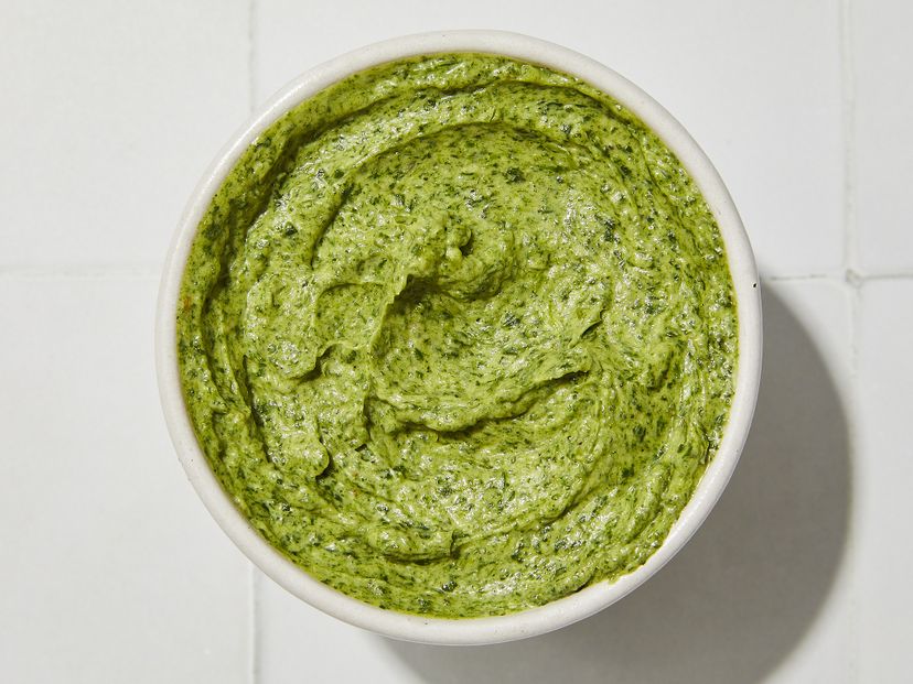 Homemade herb butter with spinach
