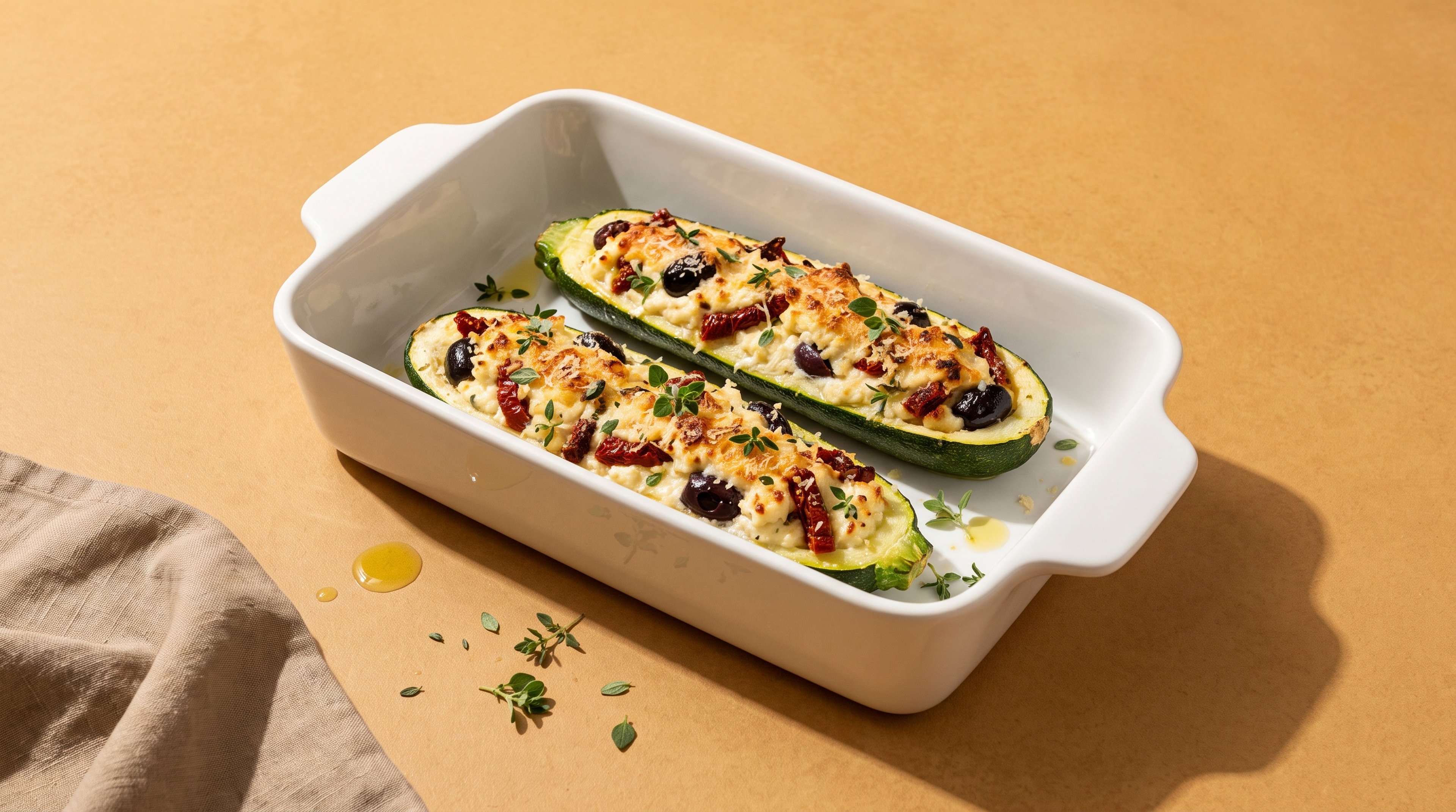 Mediterrane Zucchini-Hälften mit cremiger Ricotta-Füllung