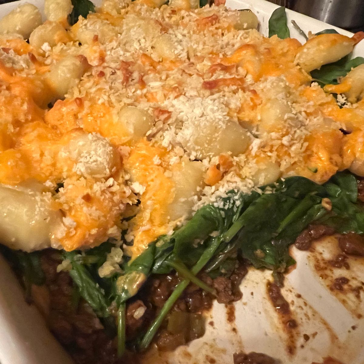 Vegetarian Cottage Pie with Gnocchi &amp; Buttered Spinach | Recipe | Kitchen Stories
