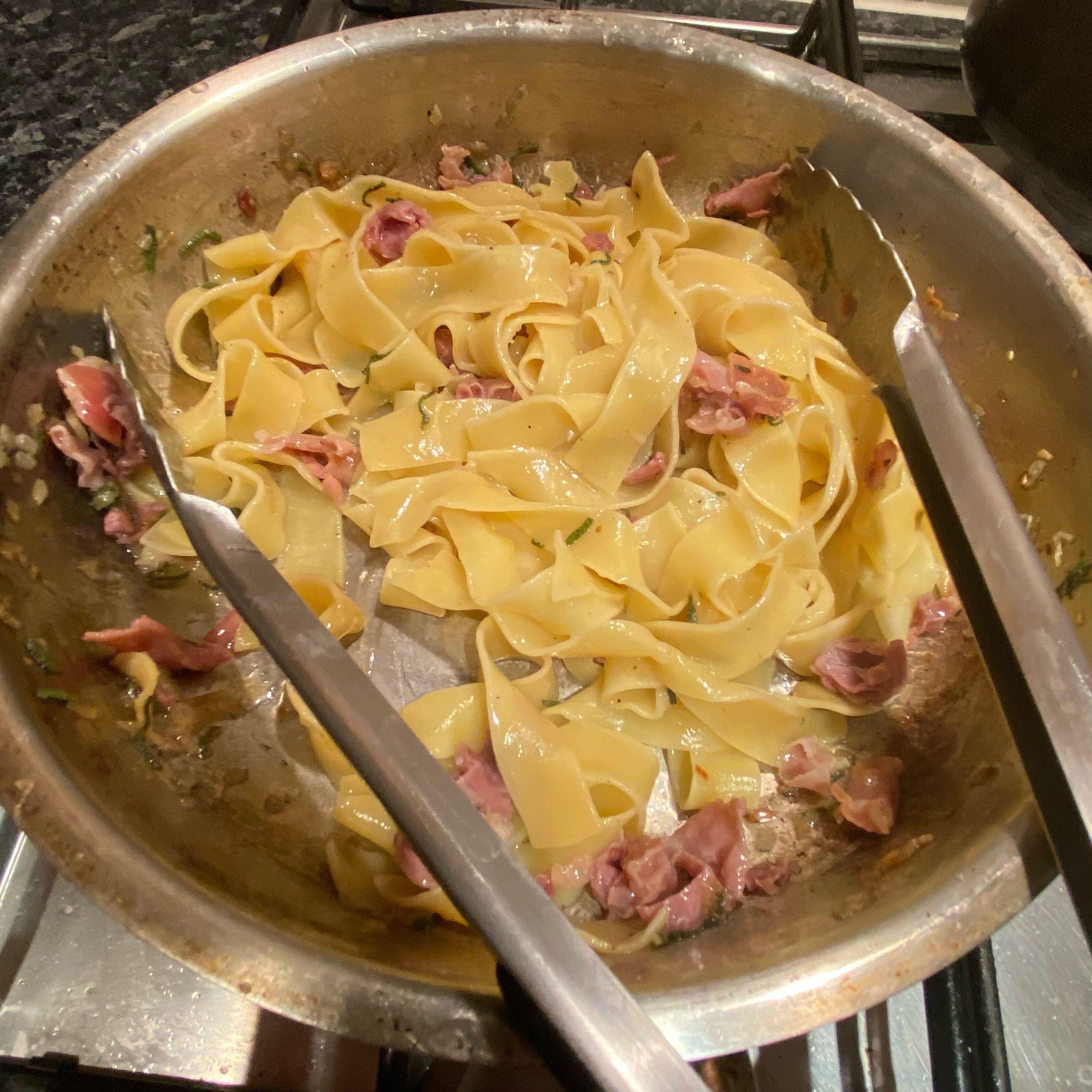 Once tagliatelle is cooked add to the mix and stir.
