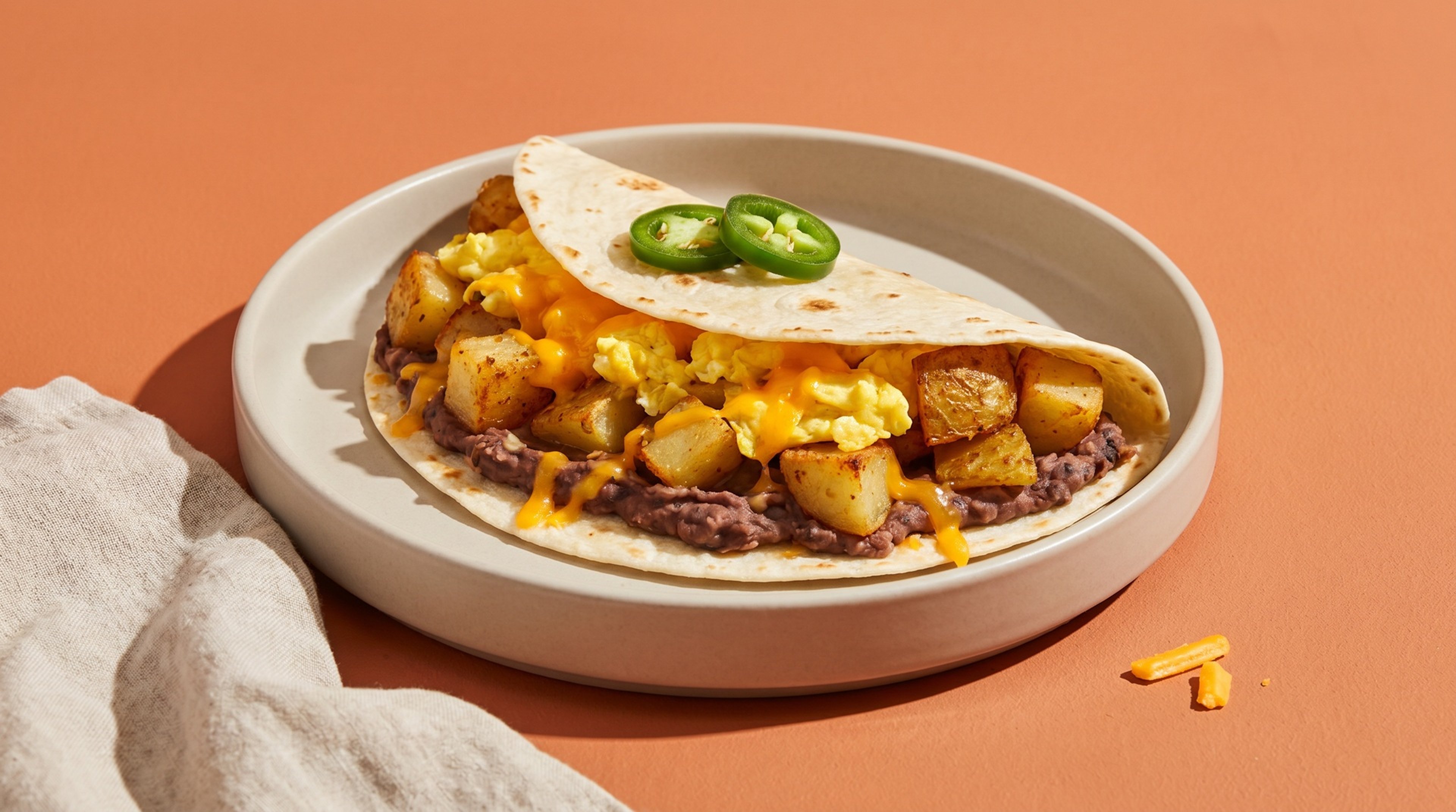 Tex-Mex für Frühstück und Abendessen auch mit unseren herzhaften Kartoffel-Tacos mit Käse und Refried Beans