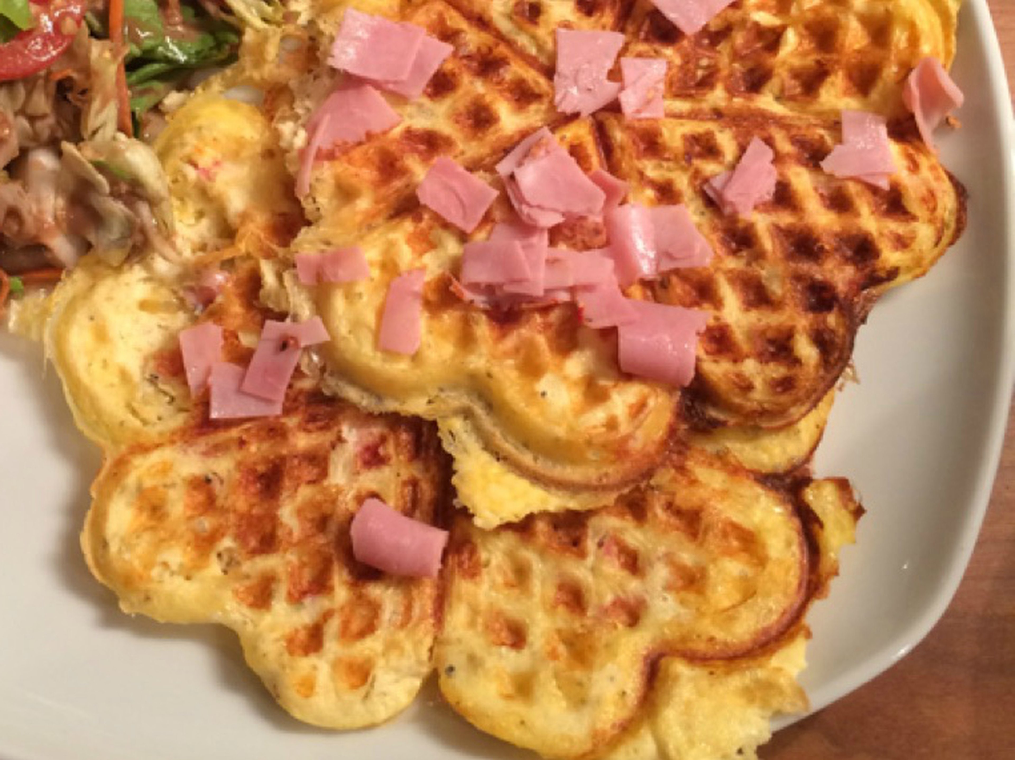 Ham and cheese waffles