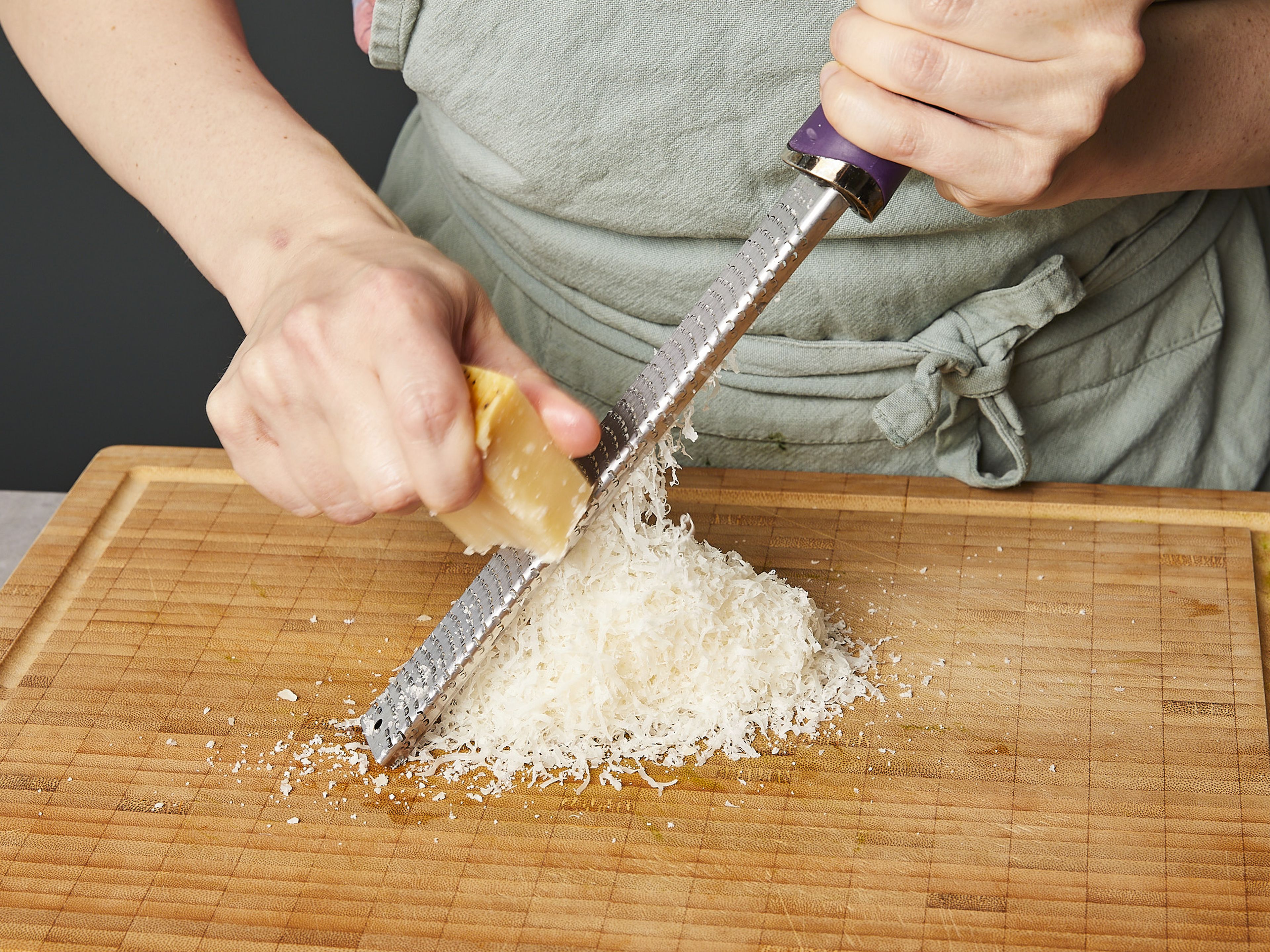 Finely grate the Parmesan cheese.