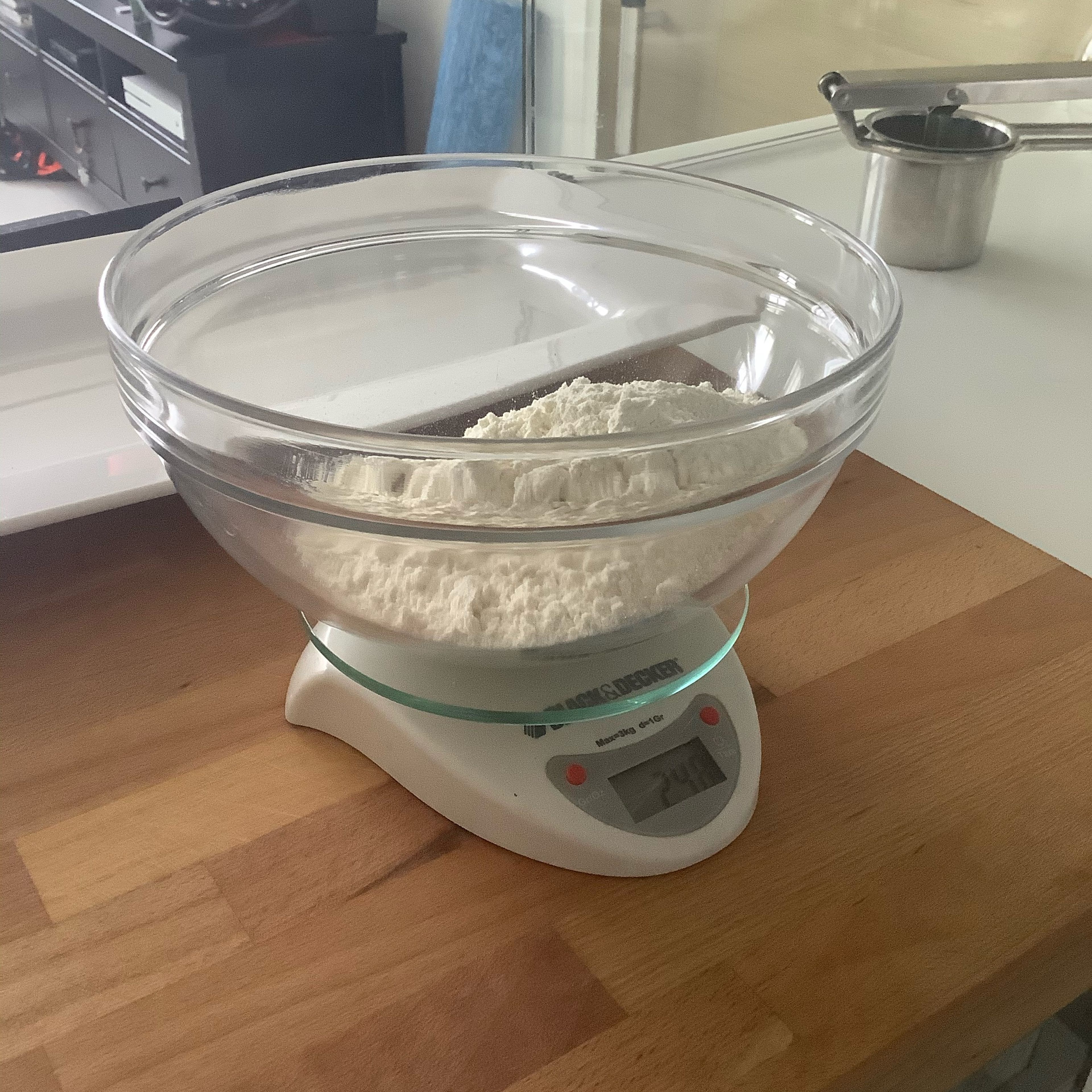 Measure flour out in a bowl using a scale.