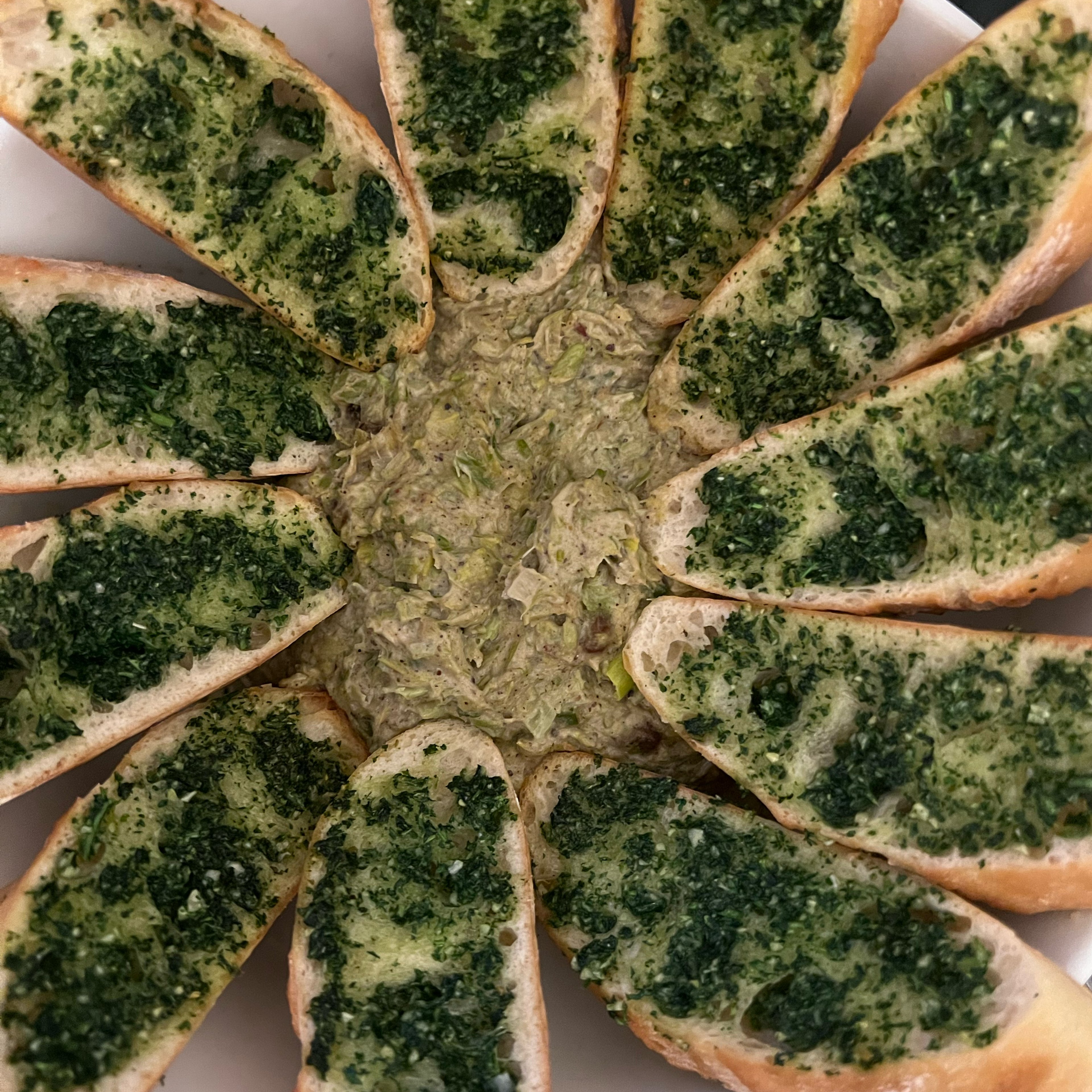 Herbed Crostini with Leek & Tahini Dip