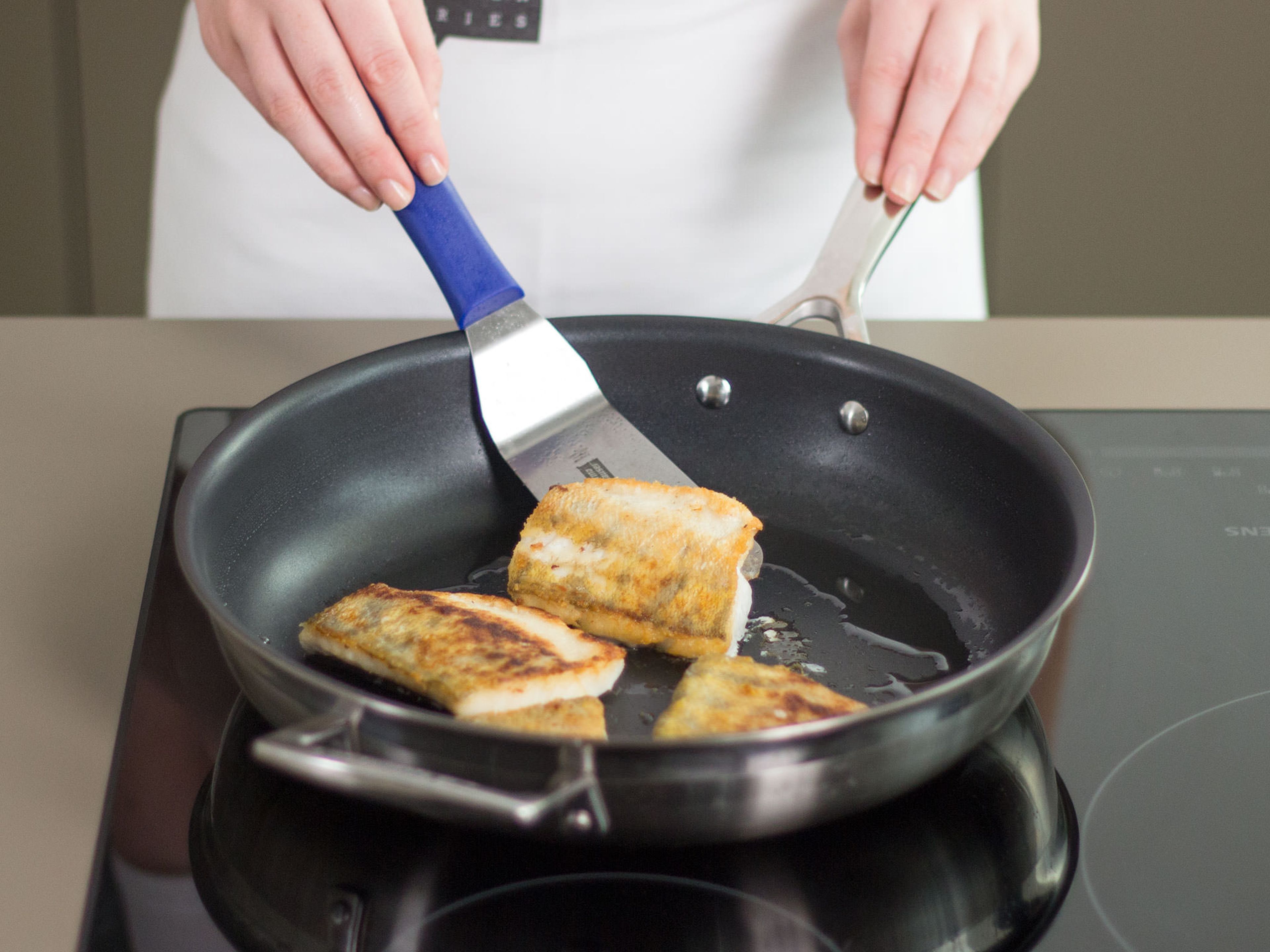 In a large frying pan, sauté perch in some vegetable oil over medium heat for approx. 1 – 3 min. per side. Season to taste with salt and pepper. Serve perch on a bed of sautéed cabbage and garnish with crispy cabbage leaves. Enjoy!