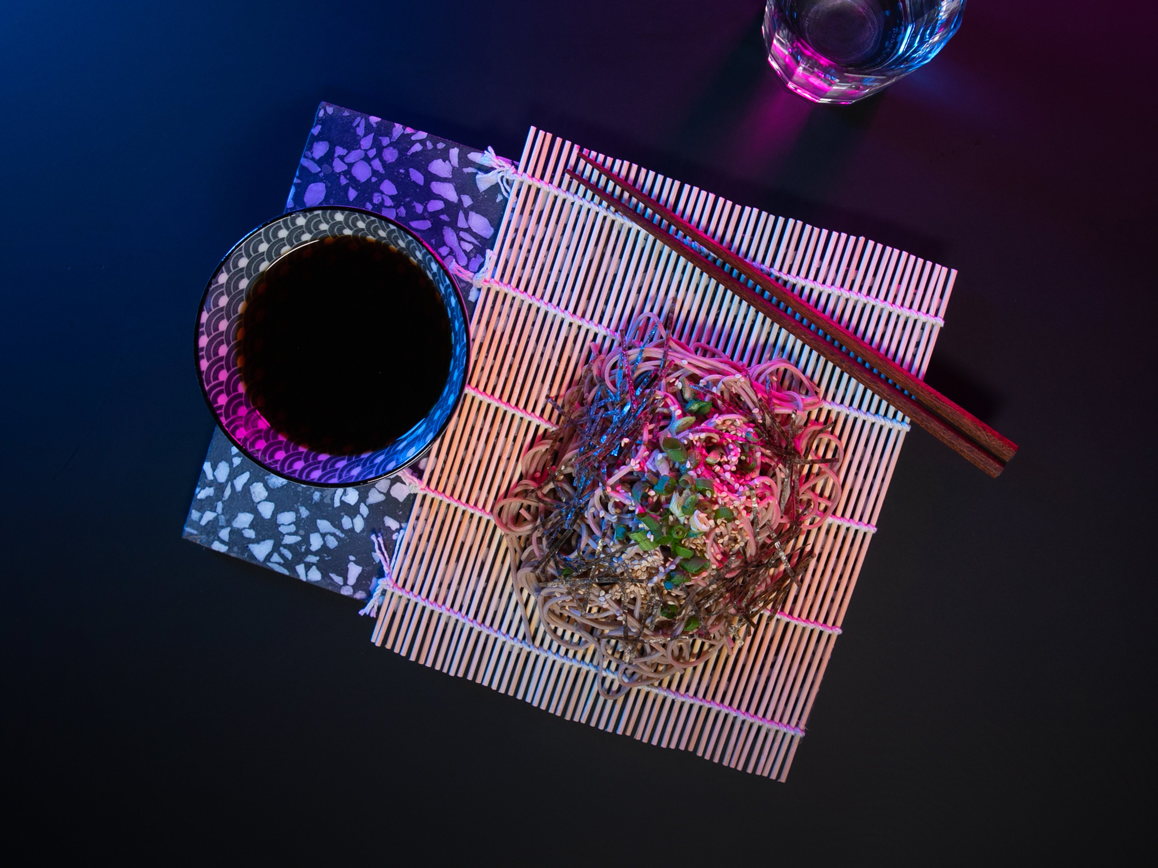 Cold soba noodles with shiitake dipping sauce