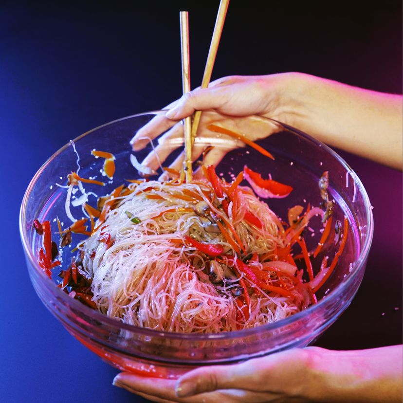 Easy japchae (Korean glass noodles with stirfried vegetables) Recipe