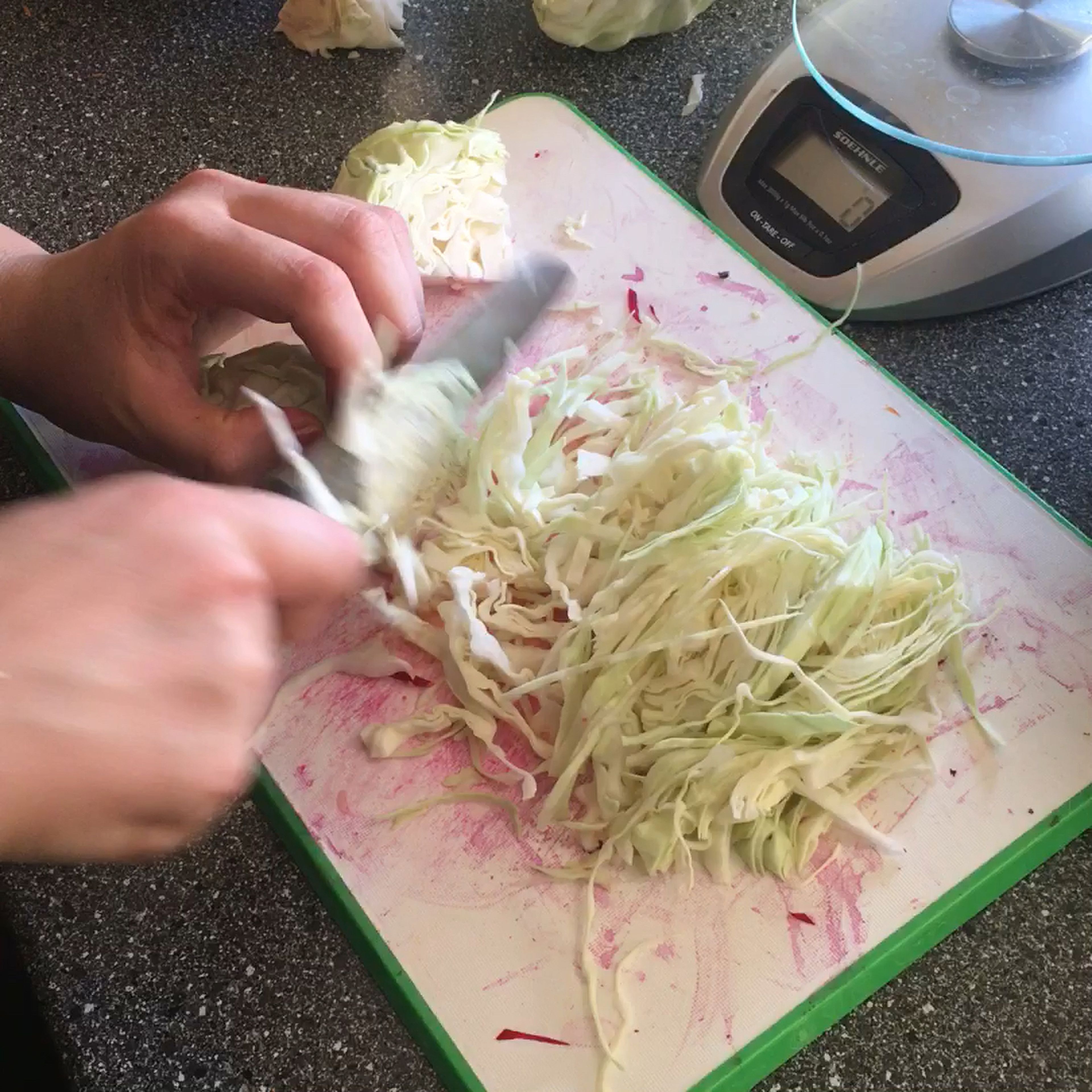 shredding the cabbage