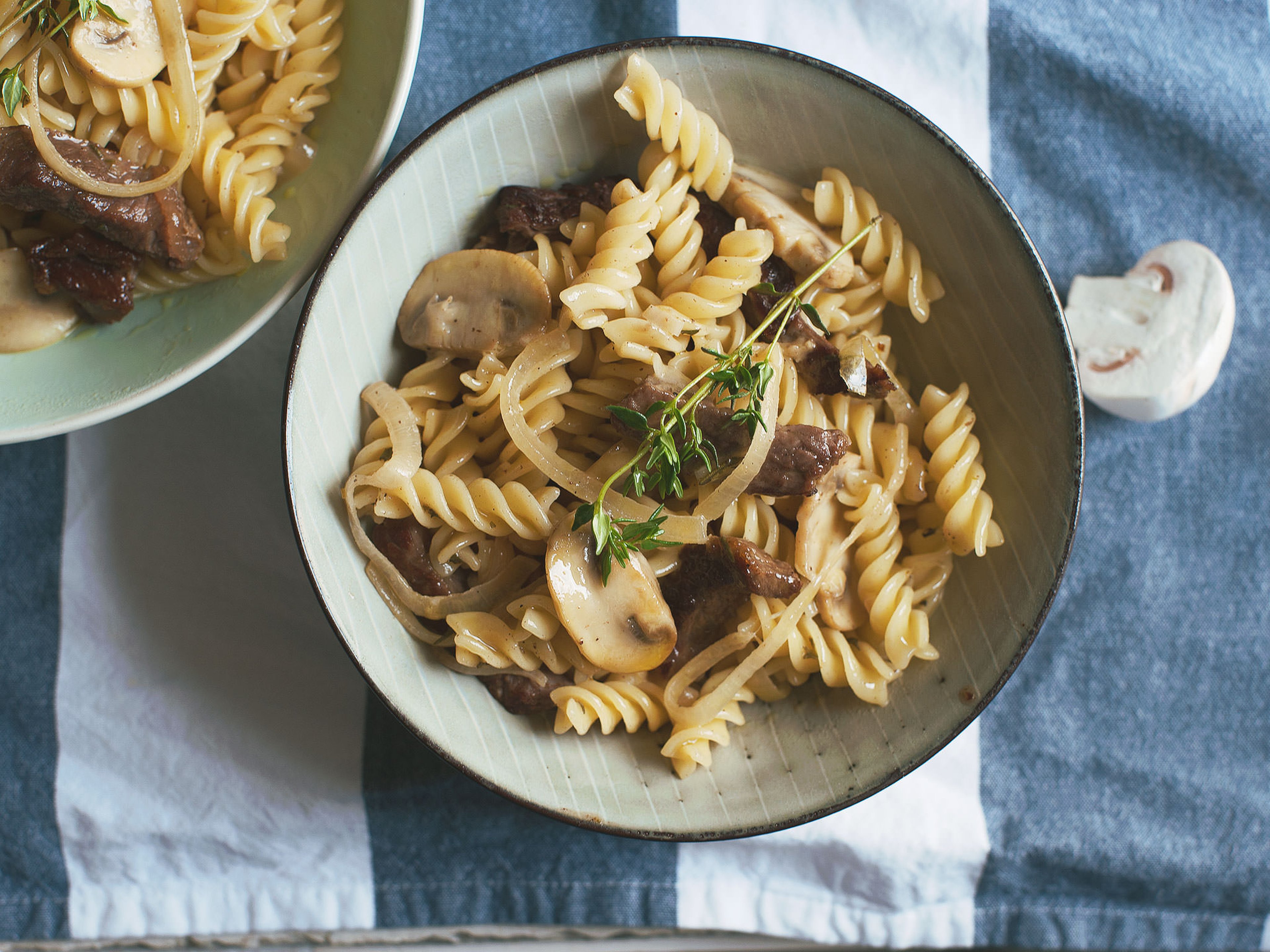 Pasta mit Rinderfiletstreifen in cremiger Pilzsoße