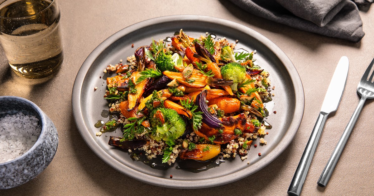 Herby roasted vegetable grain bowl Recipe Kitchen Stories