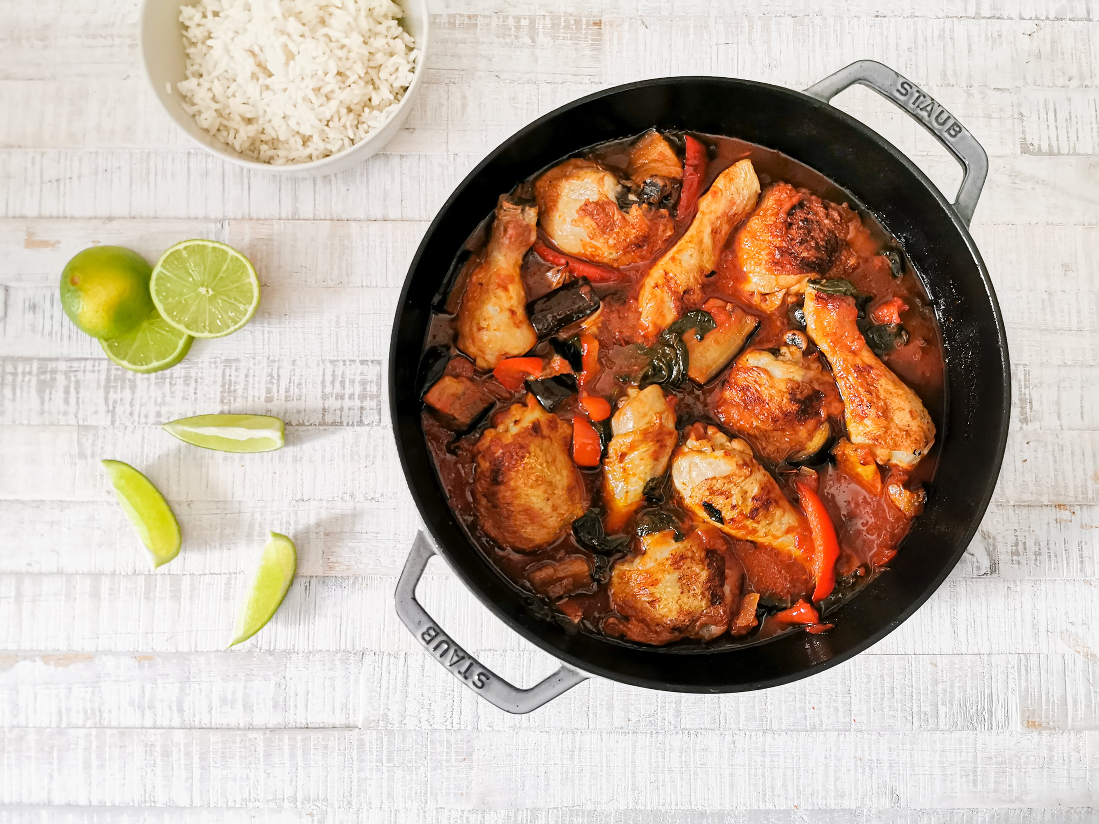 One-pan crispy chicken and eggplant stew