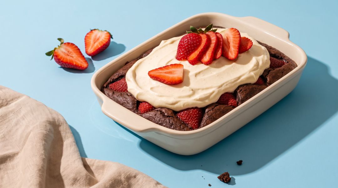 Saftiger Erdbeer-Brownie-Kuchen für die warme Tage