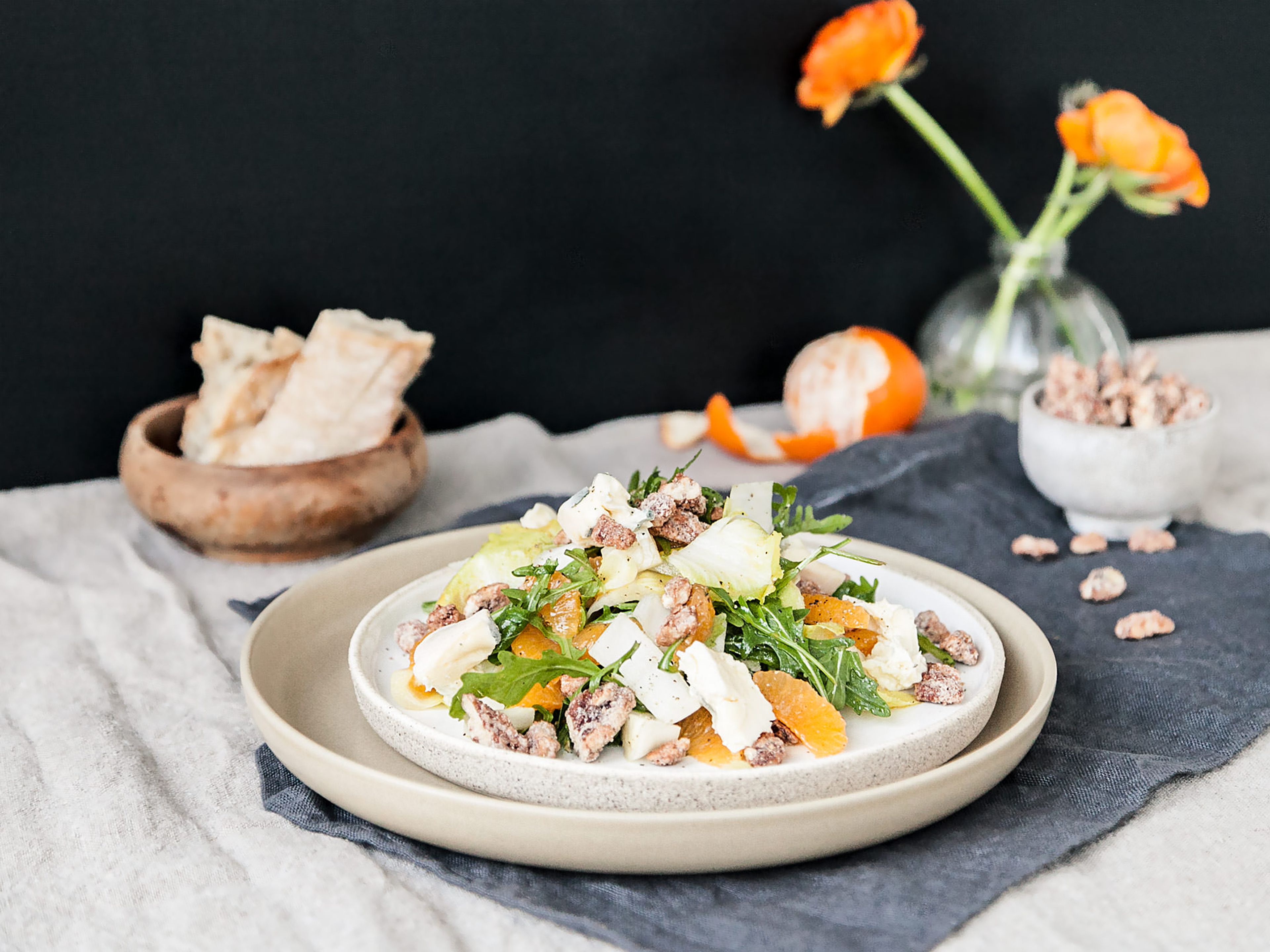 Clementine endive salad with candied pecans