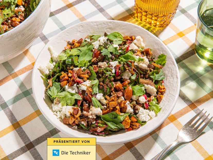 Tangy marinated lentil salad with feta