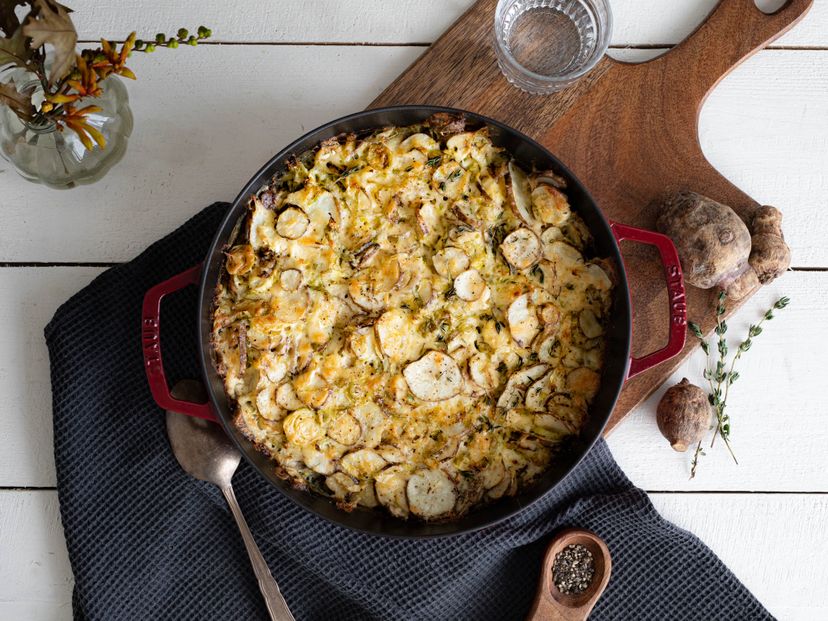 Topinambur-Rosenkohl-Gratin