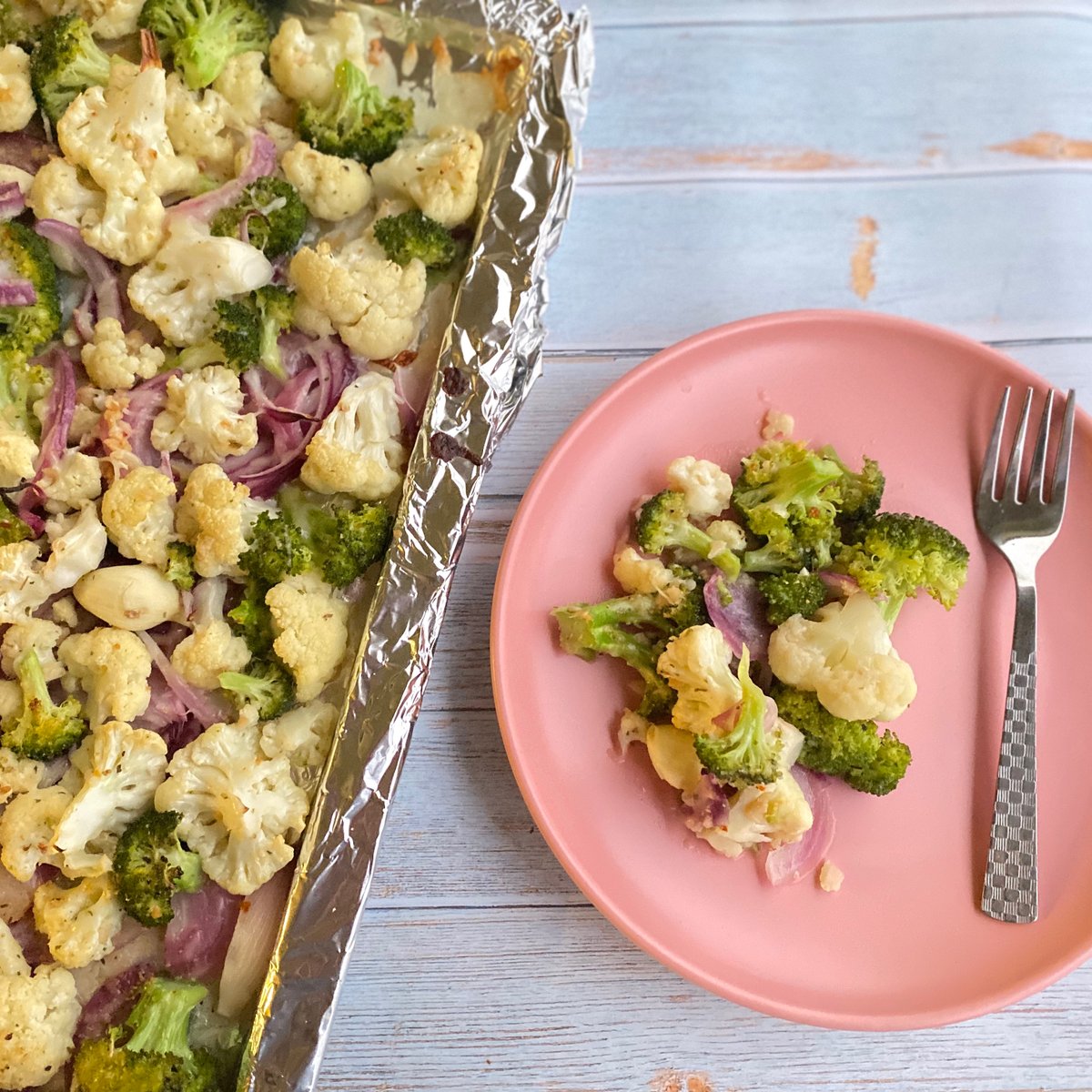 Roasted Broccoli and Cauliflower with garlic Recipe Kitchen Stories
