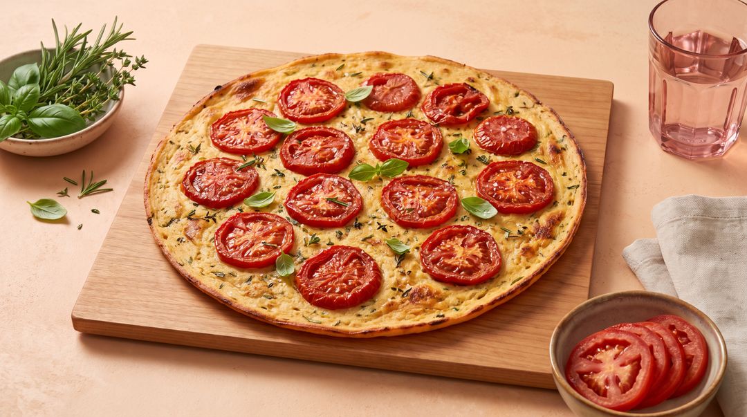 Knusprige Farinata vom Blech: Der vegane Kichererbsen-Snack mit Tomaten
